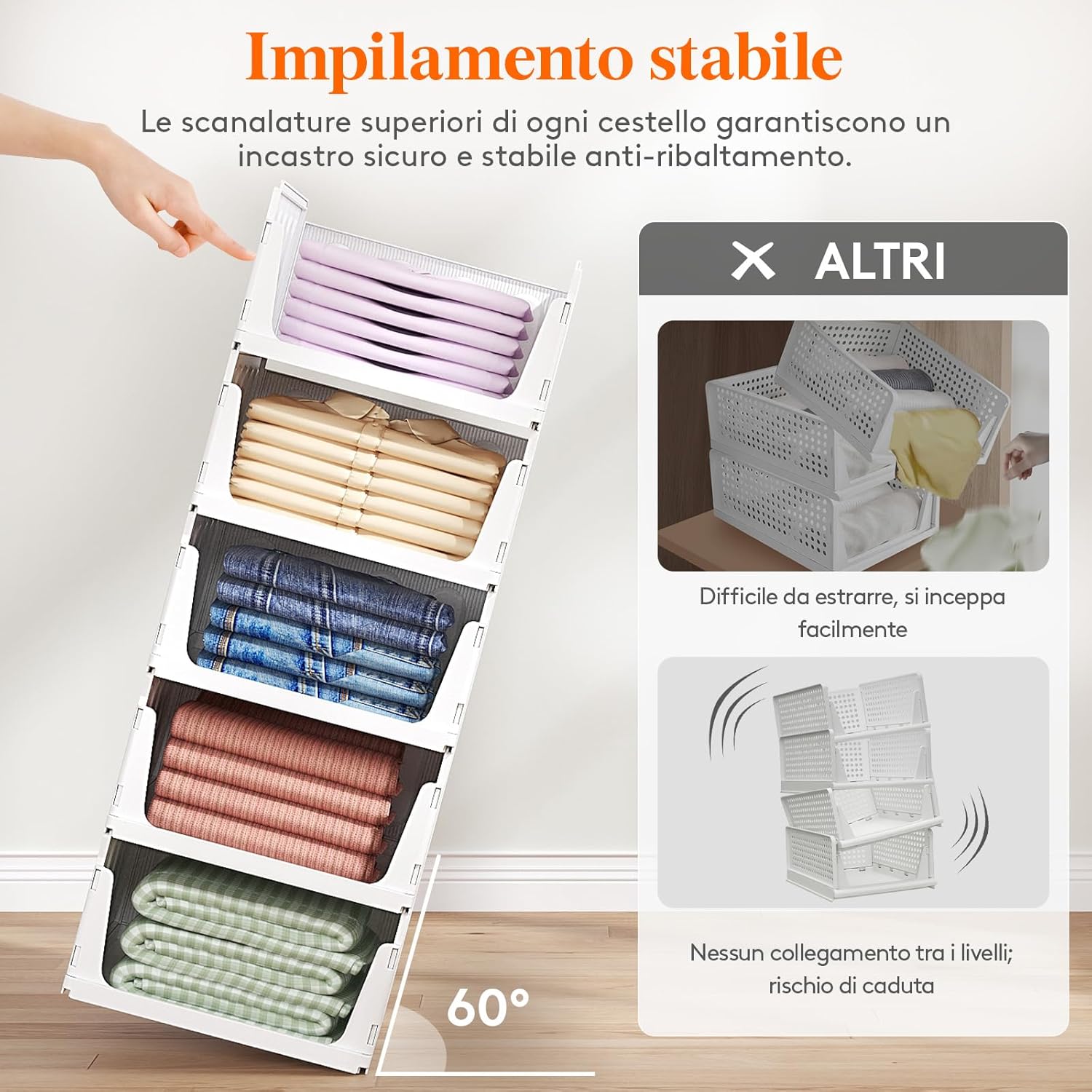 Thumbnail 2 de Lifewit Organizer Armadio Interno – 8 contenitori impilabili, 32×42×17,7 cm, 24 L, bianco