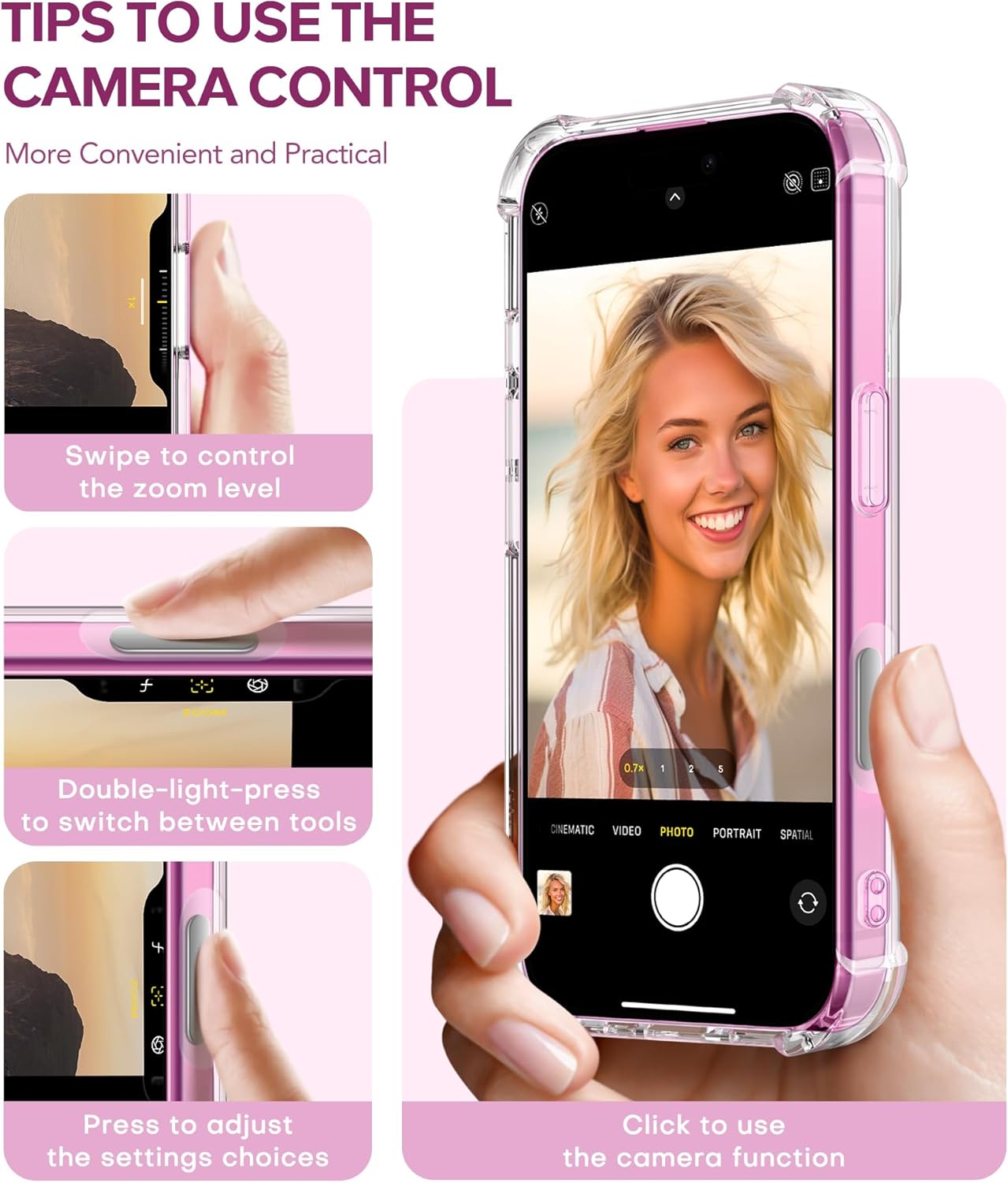 Thumbnail 5 de GVIEWIN iPhone 16 clear floral case with 2024 camera protector