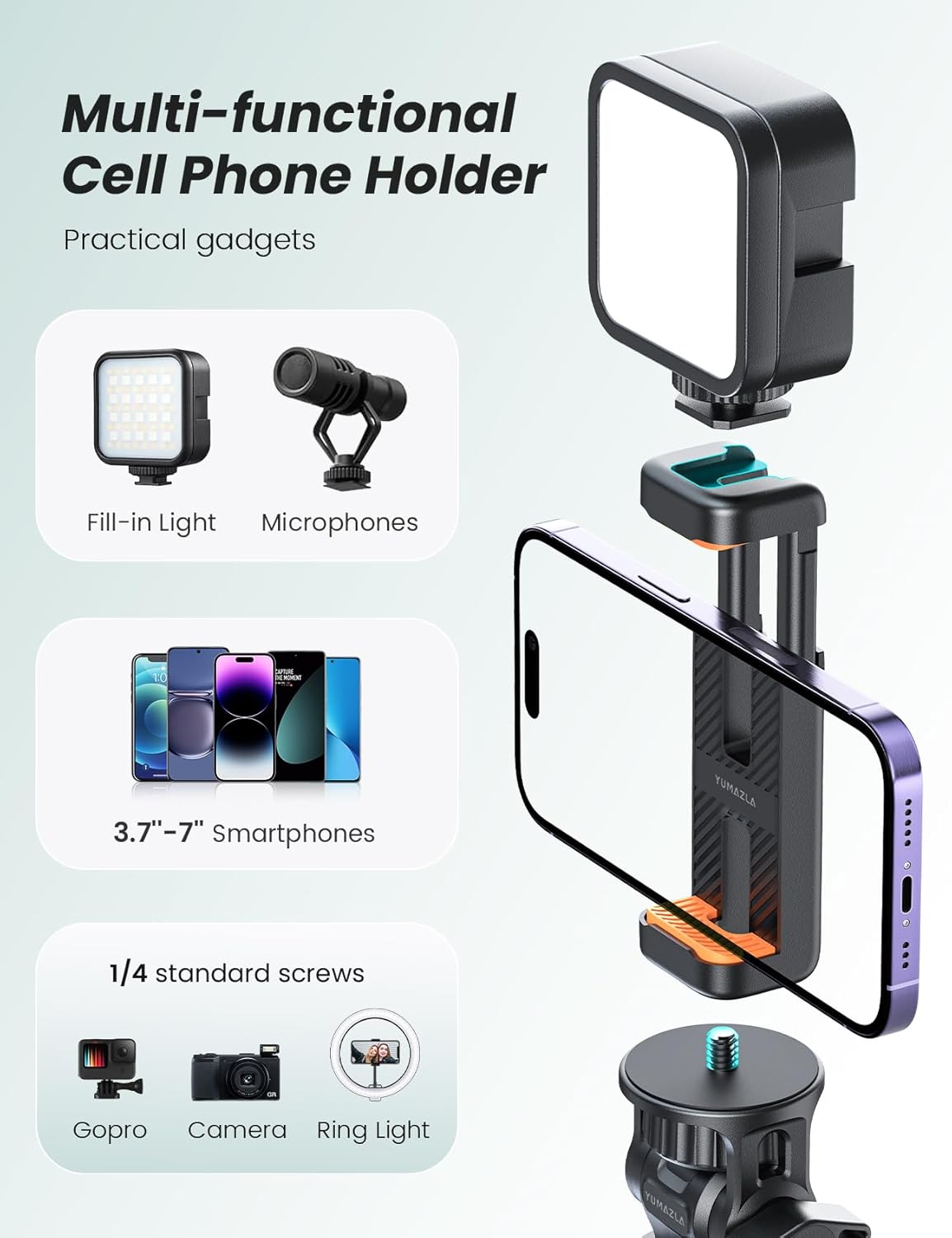 Thumbnail 5 de Extendable 71" Aluminum Phone Tripod for Video