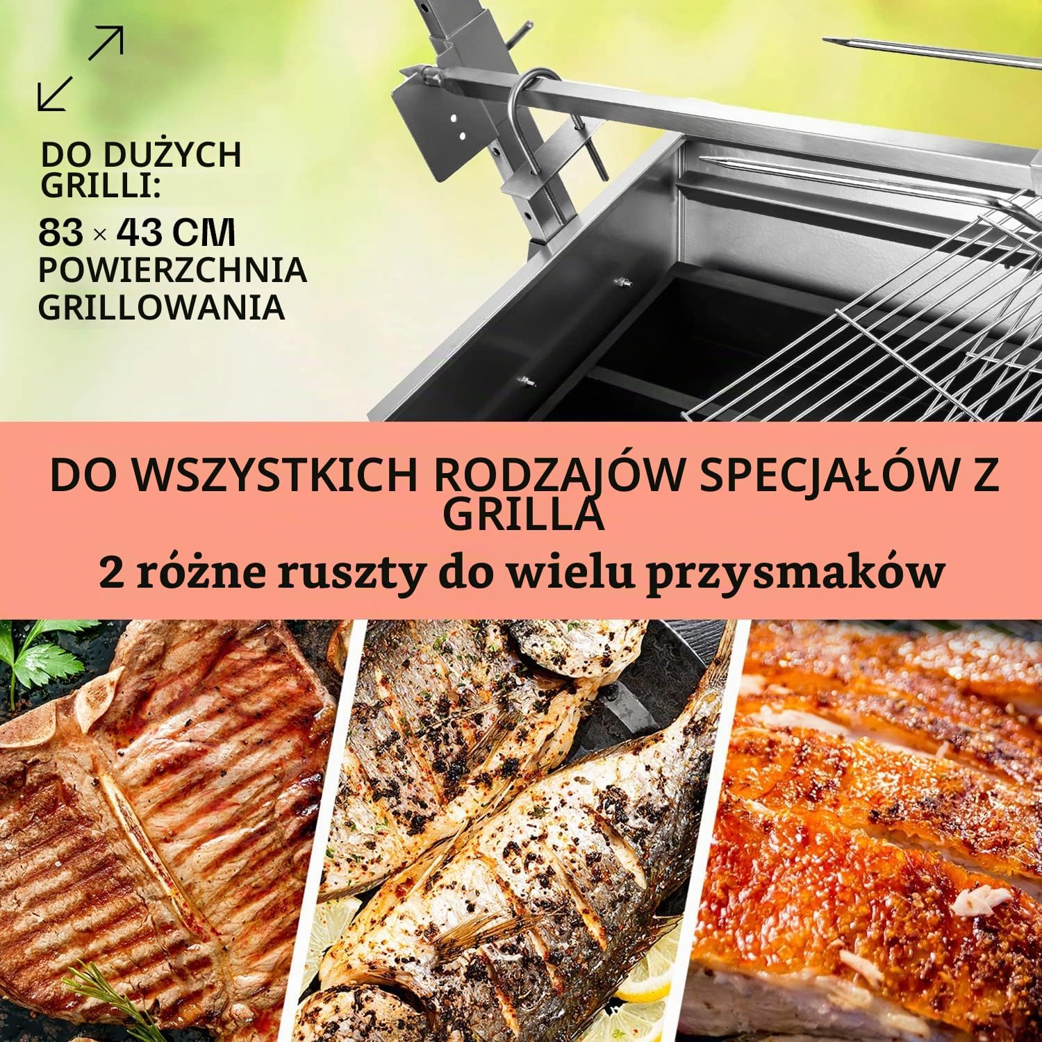 Detalle 1 de OneConcept GQ8-SAUENLAND – grill węglowy 2 w 1 z rożnem i silnikiem