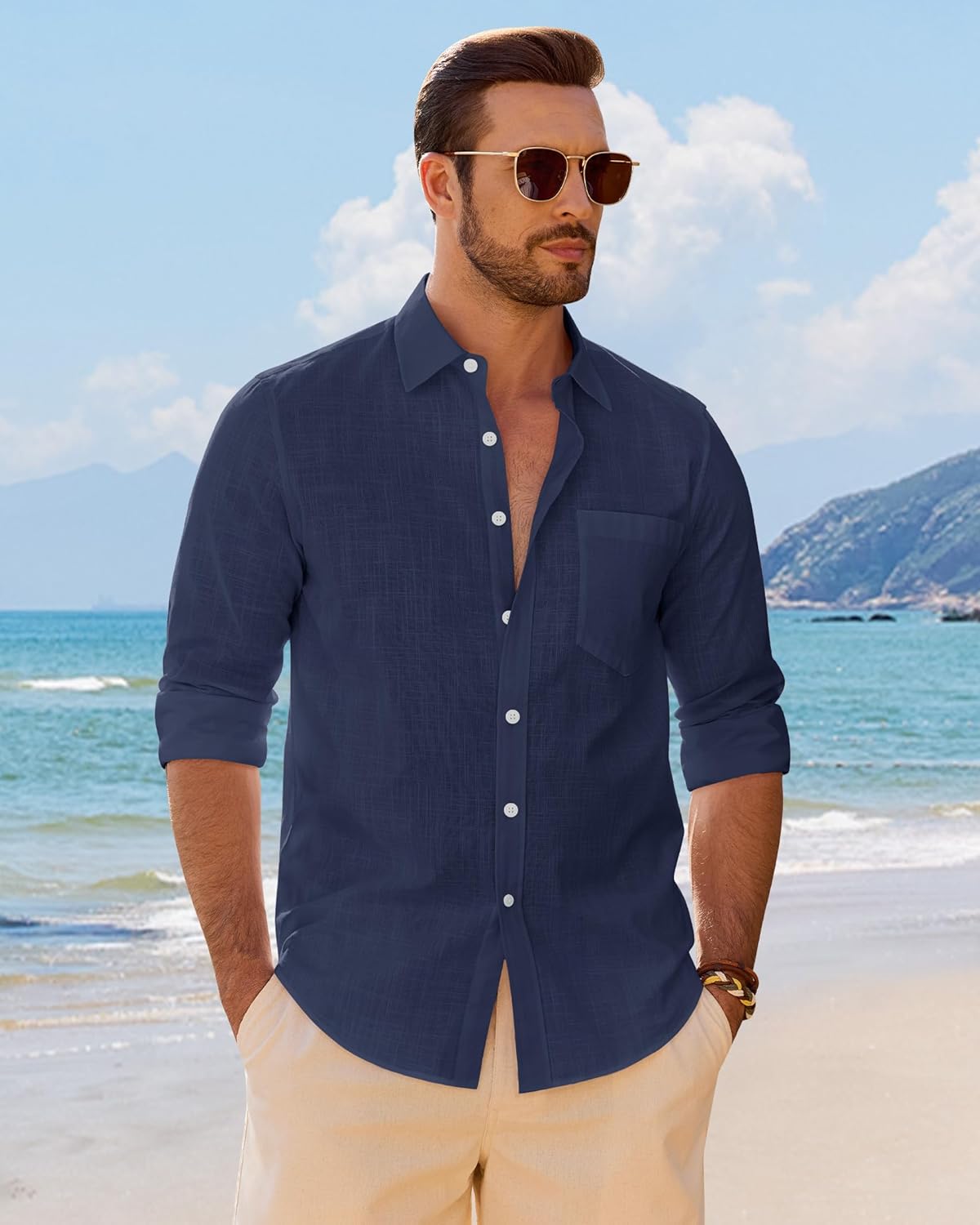 Thumbnail 1 de J.VER Leinenhemd Herren Regular Fit Langarmhemd (Baumwolle/Leinen, Button-Down) fürs Büro & den Sommer