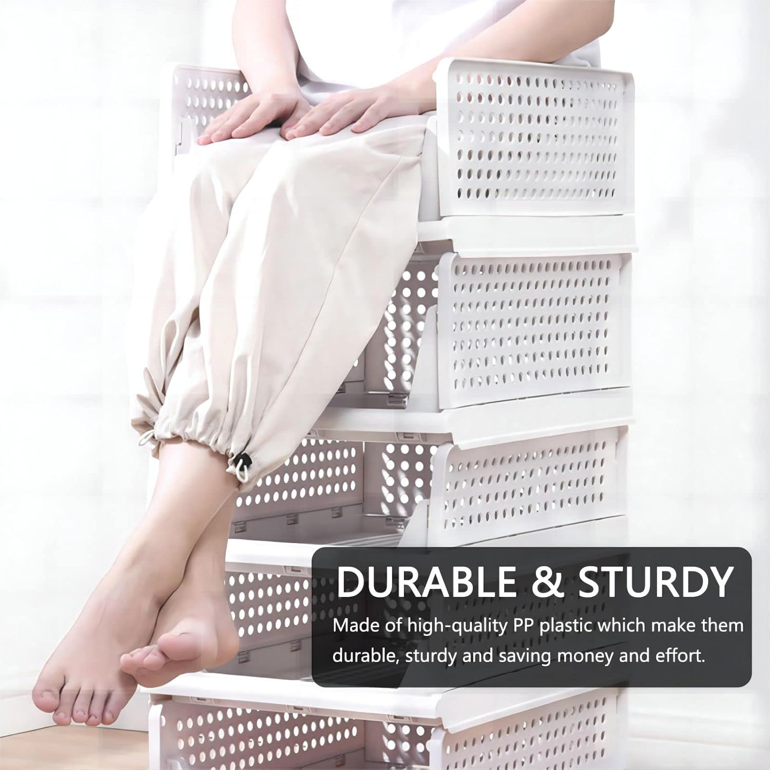 Thumbnail 6 de ZOINLIY Stackable Plastic Storage Baskets, 4-Pack Foldable Closet Organizers