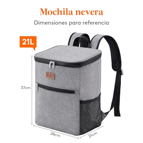 Thumbnail 7 de Lifewit Mochila Nevera 24L (hasta 30 latas) gris: térmica portátil para playa, picnic y trabajo