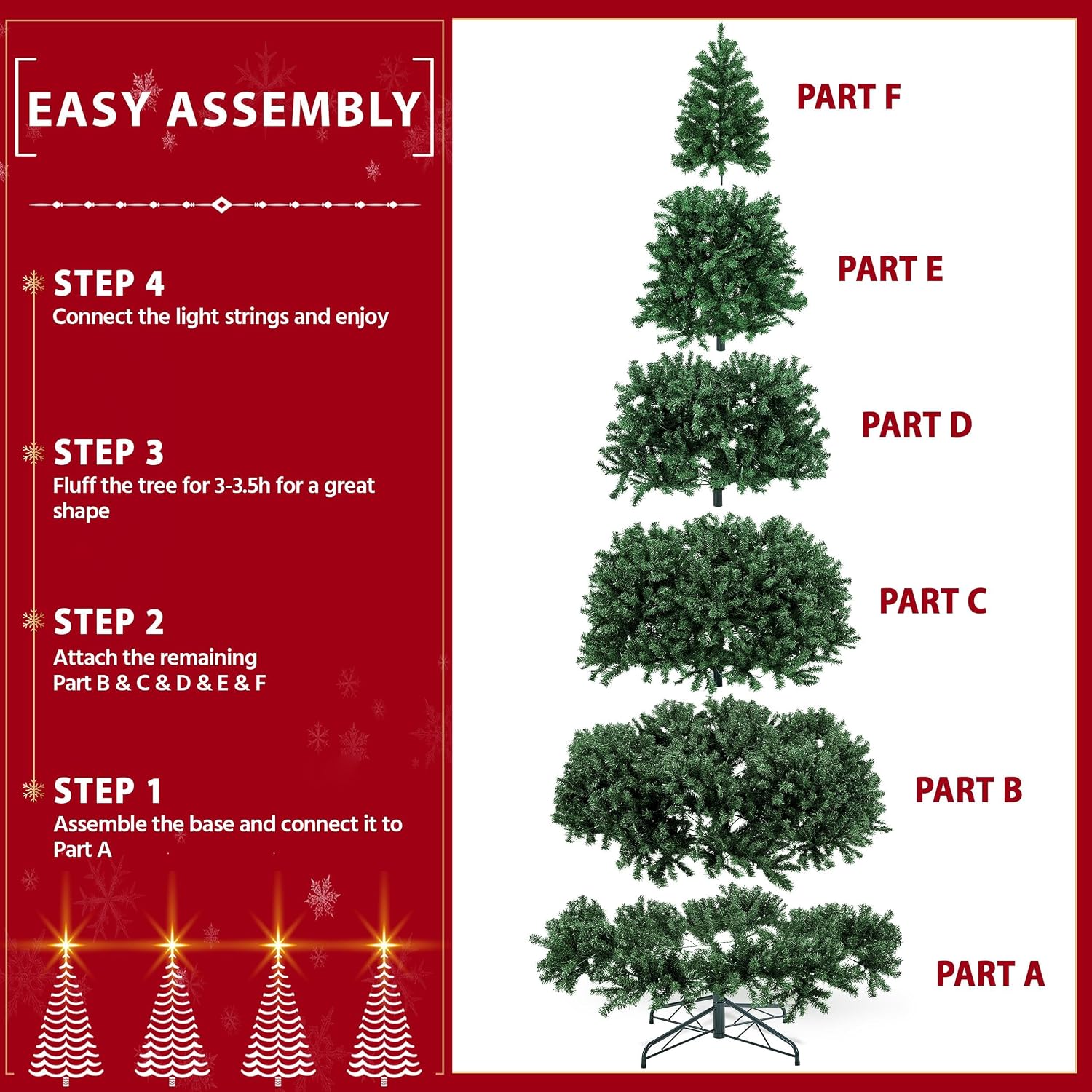 Detalle de Yaheetech YHM-1500(0.36A) 12-Foot Pre-Lit Christmas Tree, 1,500 Lights