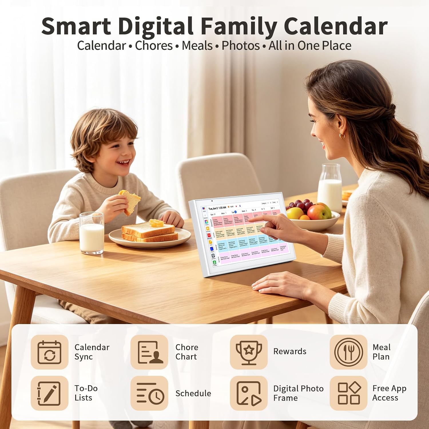 Detalle de VEJLD 10.1-Inch Smart Family Calendar with 1080p Touchscreen and Photo Frame