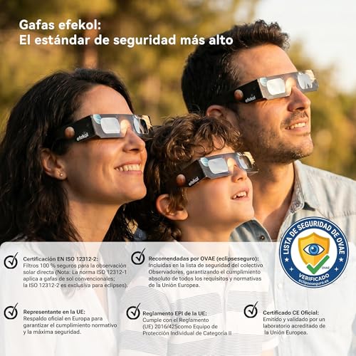 Detalle de efekol Gafas Eclipse Solar Homologadas (6 Pack) – Seguridad certificada para observar el eclipse