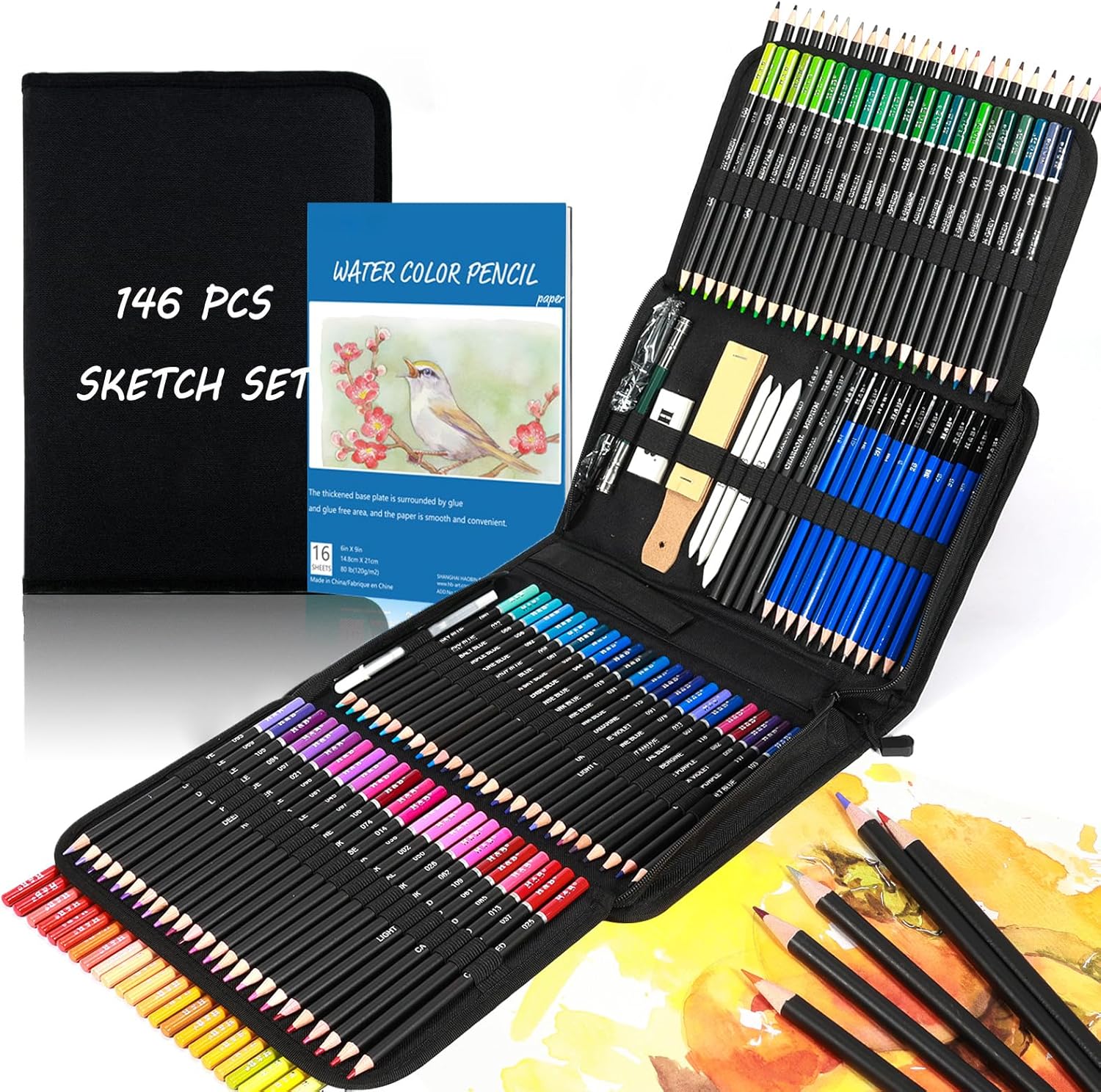 Detalle de 146Pcs Drawing and Sketching Colored Pencils Set — Complete Professional Kit for Artists