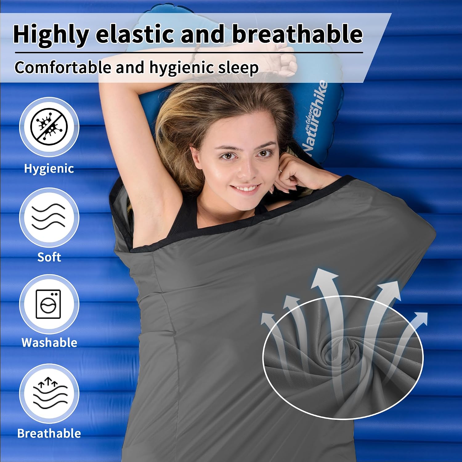 Detalle de Naturehike Ultralight Hut Sleeping Bag Liner (liner only) – 340g, high elasticity travel sheet