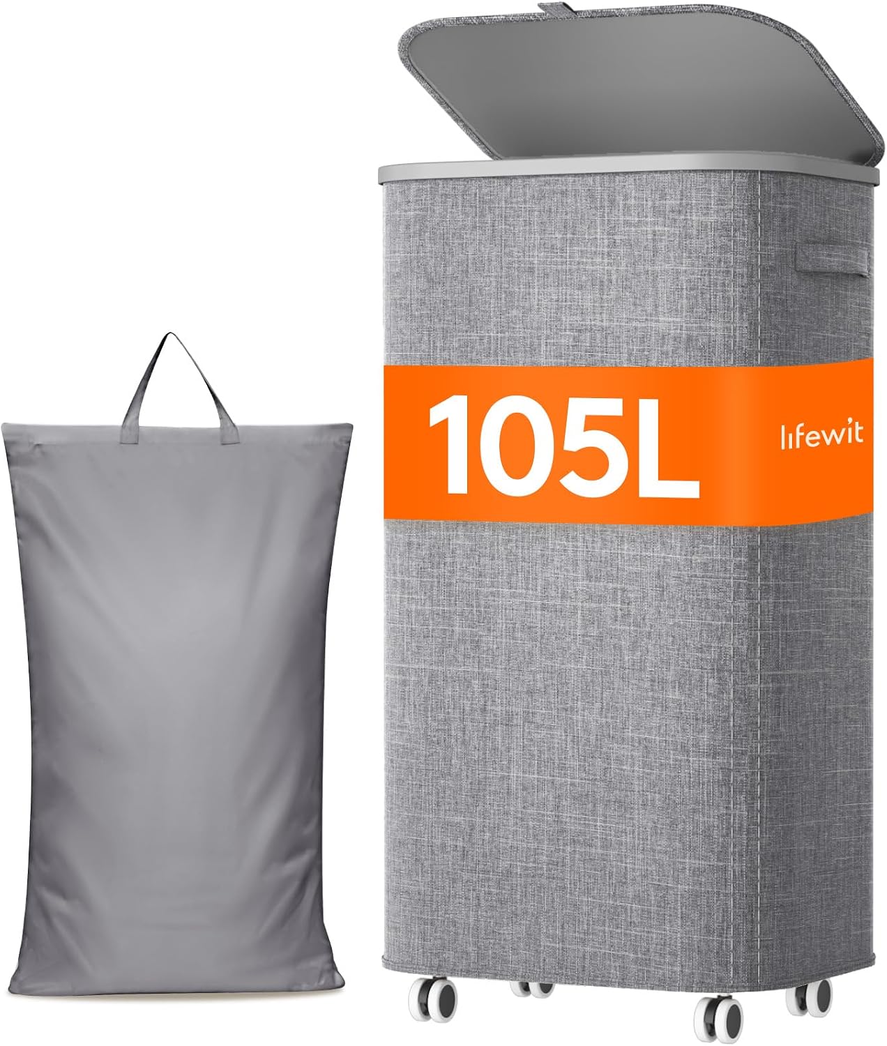 Detalle de Lifewit 24599 – kosz na pranie 105 l z pokrywą i kółkami, jasnoszary