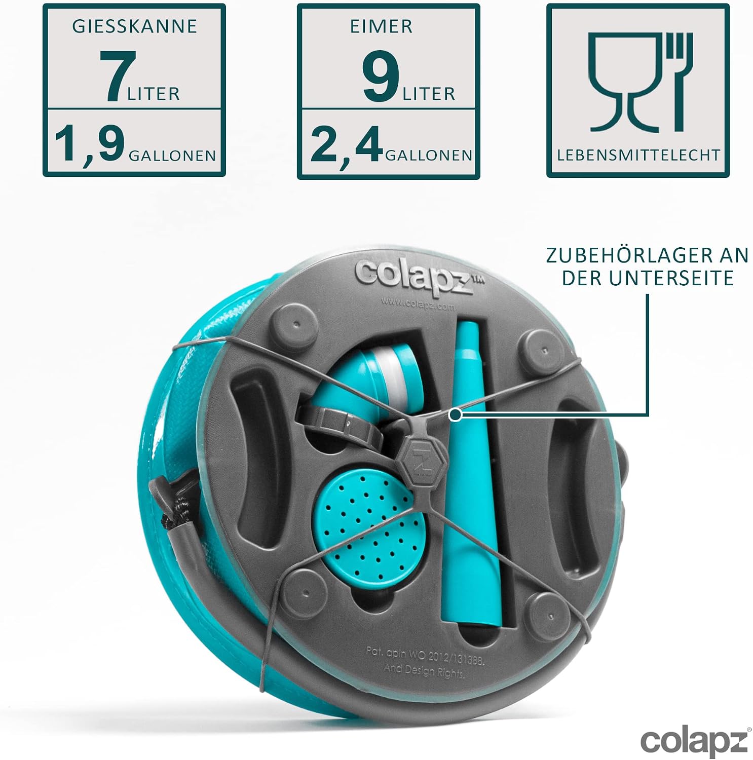 Detalle de Colapz faltbare Gießkanne & Eimer für Frischwasser – 9 L/7 L, BPA-frei, kompakt einsteckbar für Camping, Wohnmobil und Haushalt