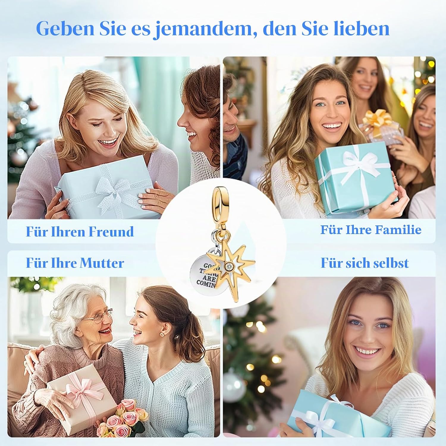 Detalle de QOAUPO Charm Anhänger aus 925 Sterling-Silber – Strukturierter Medaillon-Anhänger, passt zu europäischen Armbändern