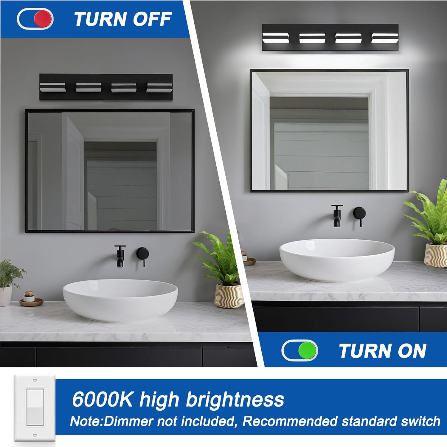Detalle de IZORRO LED Modern Bathroom Lights Fixture (4-Light, Dimmable, 360° Rotate) in Matte Black Acrylic