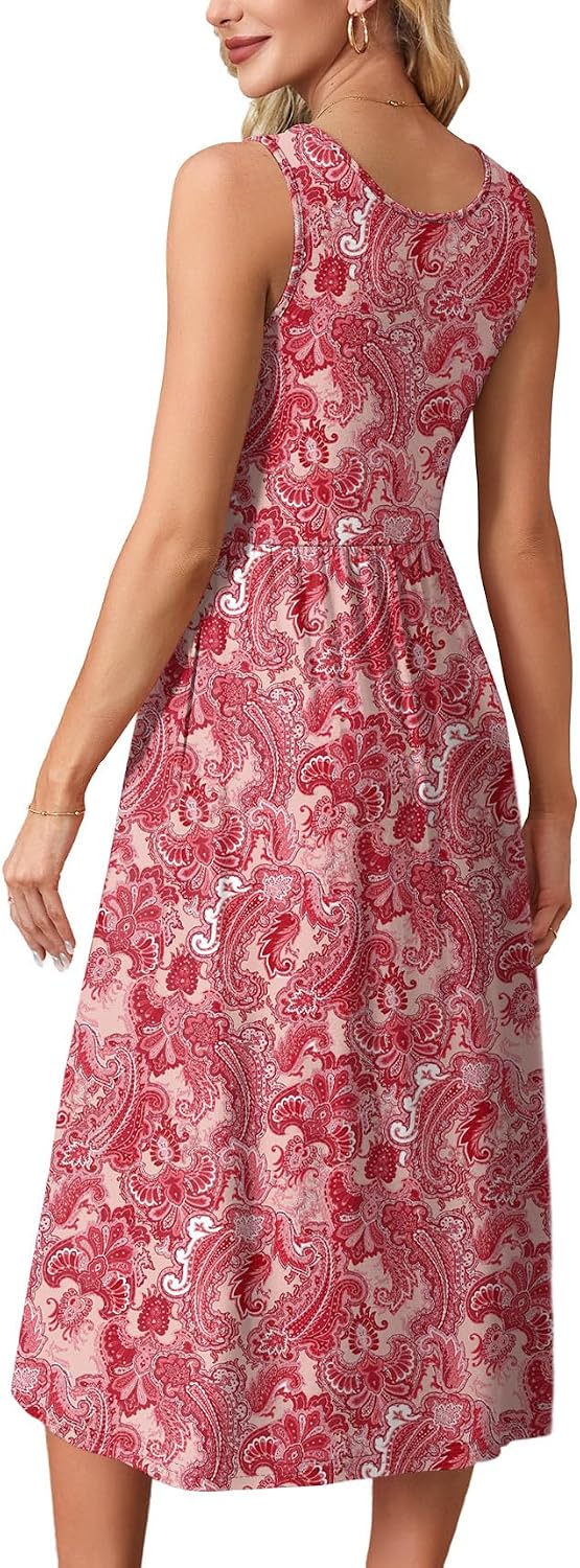 Detalle 1 de WIHOLL Summer Dresses for Women: Flowy Midi Dress with Pockets