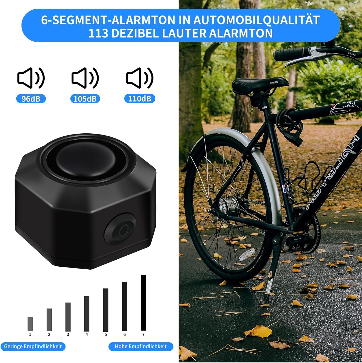Detalle 2 de VioRose Fahrrad-Alarmanlage mit Funk-Fernbedienung (USB-C, wasserdicht)