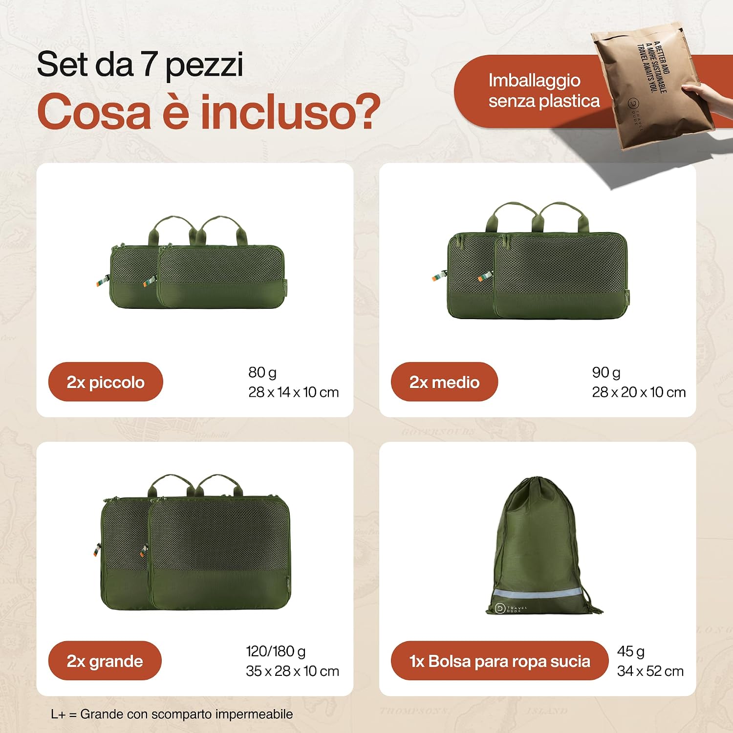 Thumbnail 6 de TRAVEL DUDE Organizer valigia con compressione e packing cubes (set da 7) Verde Foresta