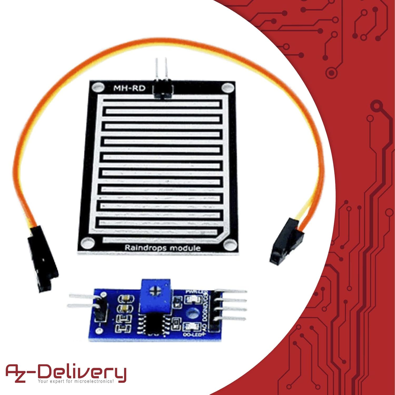 Thumbnail 2 de Modulo sensore pioggia AZDelivery per Arduino: rilevazione acqua piovana e soglie con uscita analogica/digitale