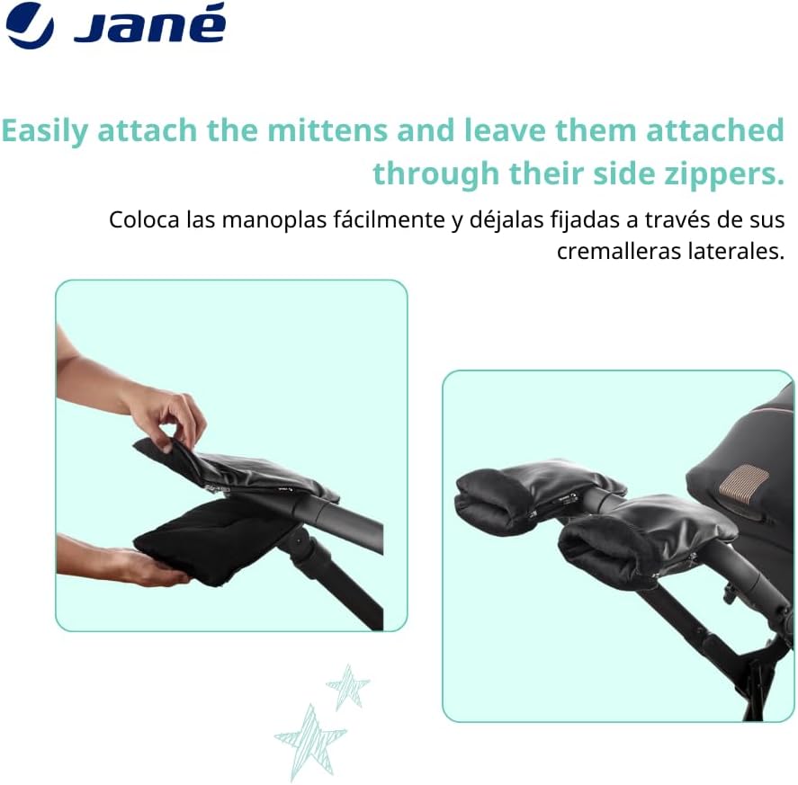 Detalle de Jané Moufles Poussette Hiver — Doublure polaire et fermeture zip, universelles