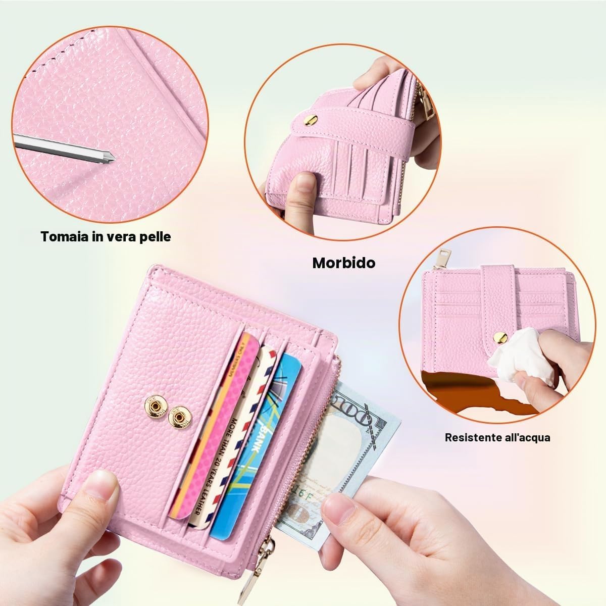 Detalle de BTNEEU Porta Carte di Credito in Pelle RFID: Portafoglio Slim con Portamonete e Zip, 9 Slot