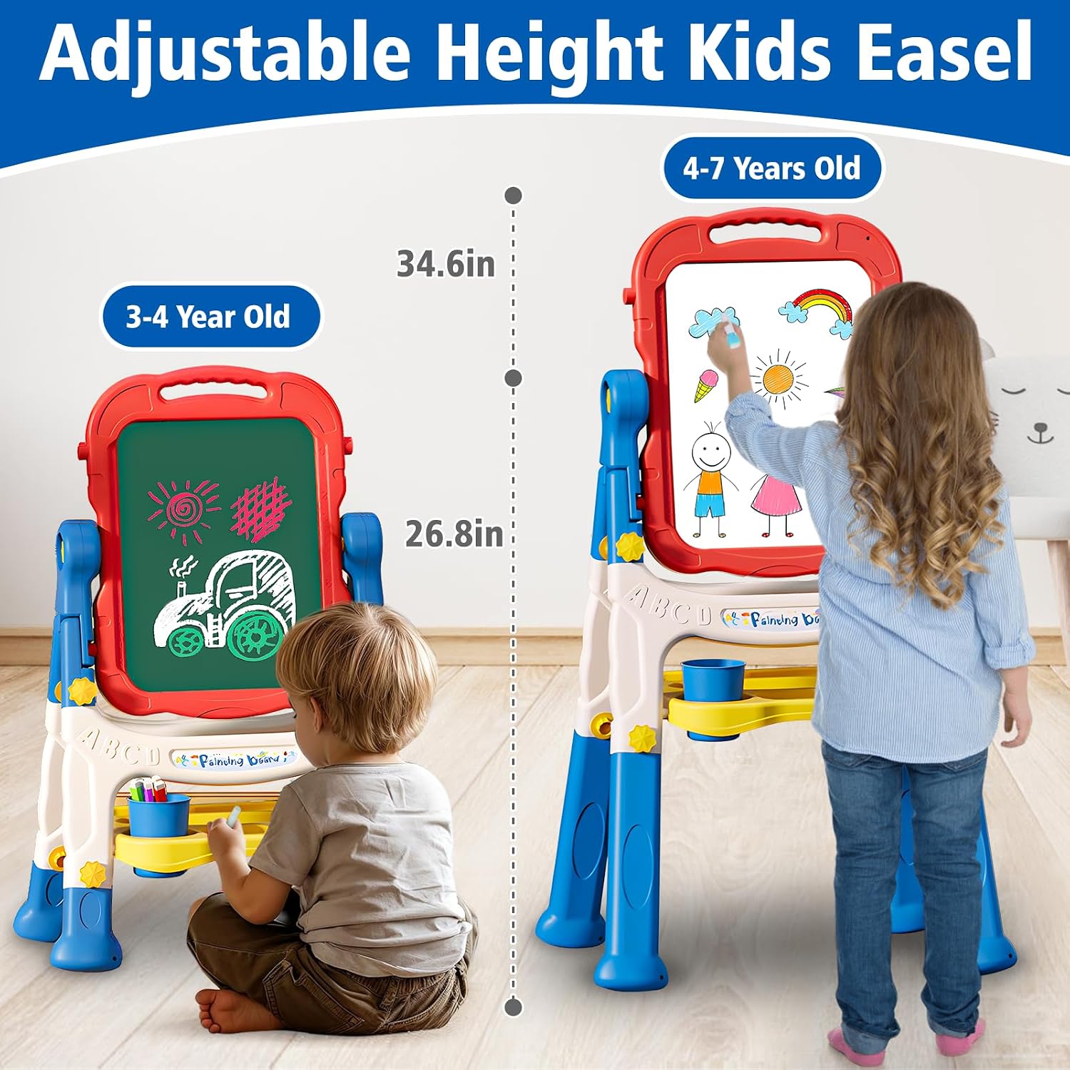 Detalle de Basytodio XF909 Double-Sided Kids’ Art Easel with Magnetic Chalkboard