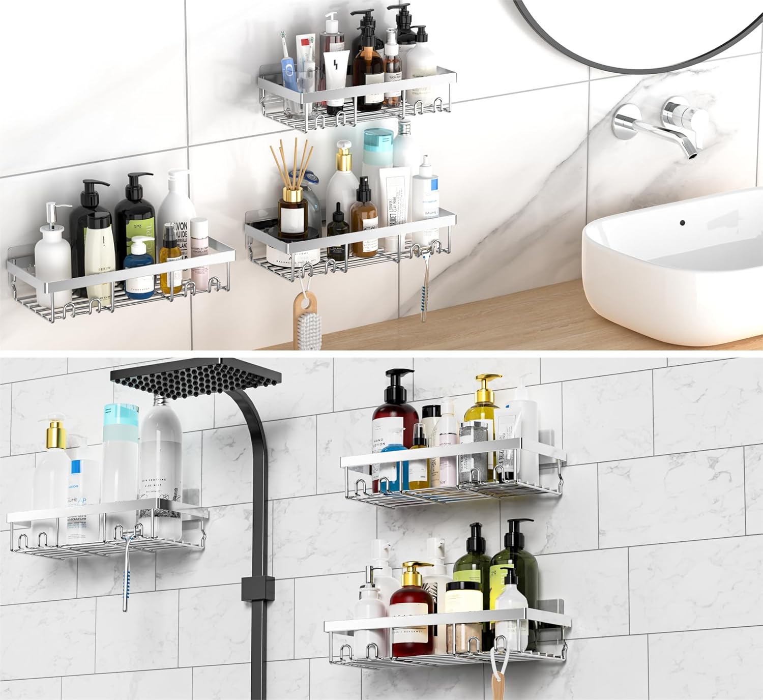 Thumbnail 1 de DIFULI Shower Caddy Shelf 3 Pack – Silver