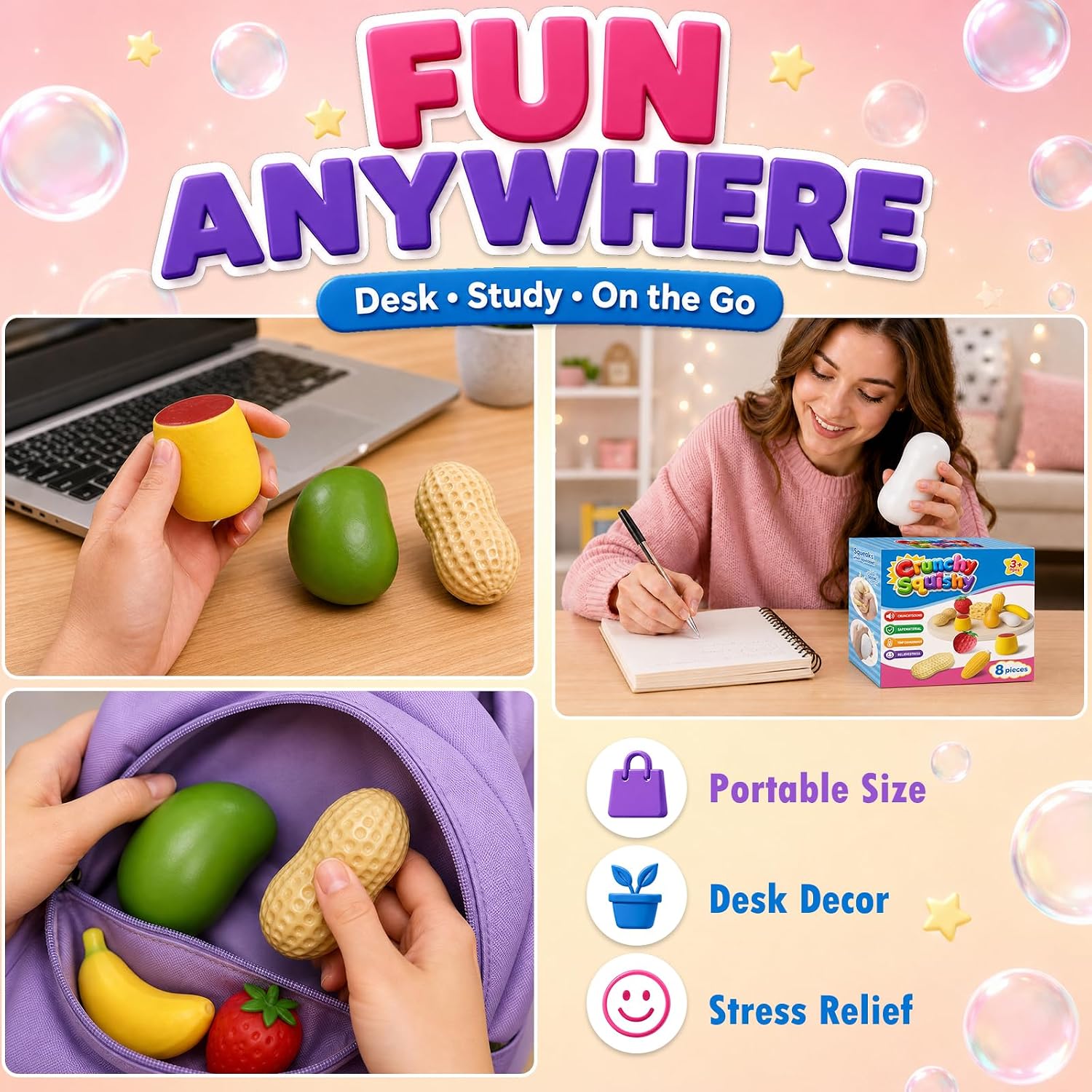 Detalle de ISEN SC010 Crunchy Squishy Fidget Toys, 8 Food Shapes with ASMR Sound