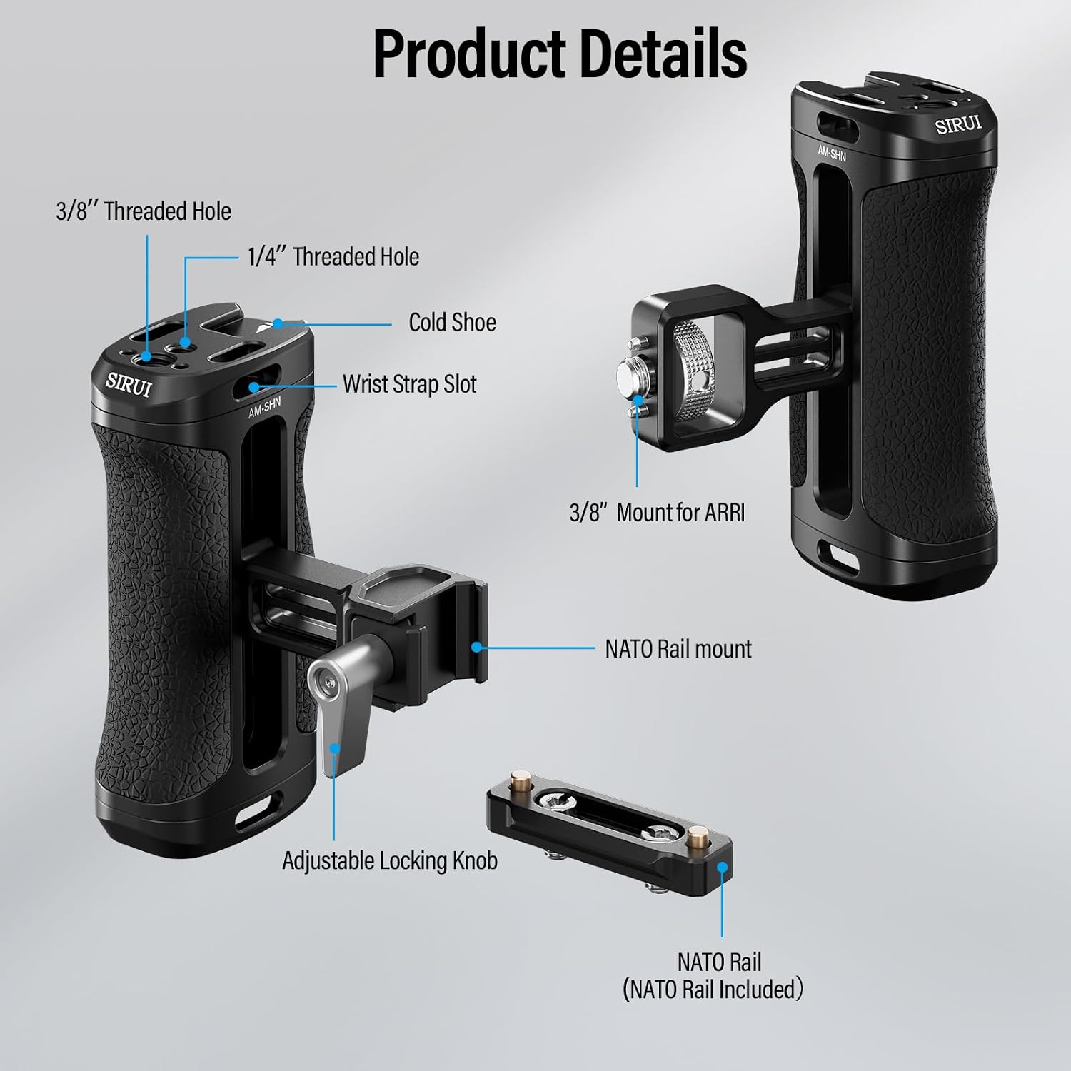 Thumbnail 1 de SIRUI AM-SHN Side Handle for ARRI/NATO Mount – Lightweight, Adjustable Cage Grip