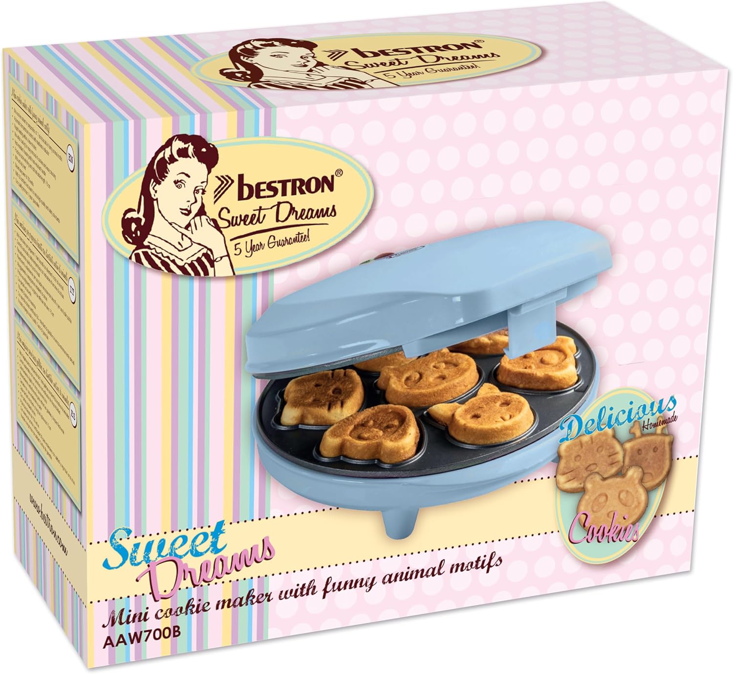 Detalle de Bestron Waffeleisen für Mini-Cookies – Tiermotiven, 700 W, Blau