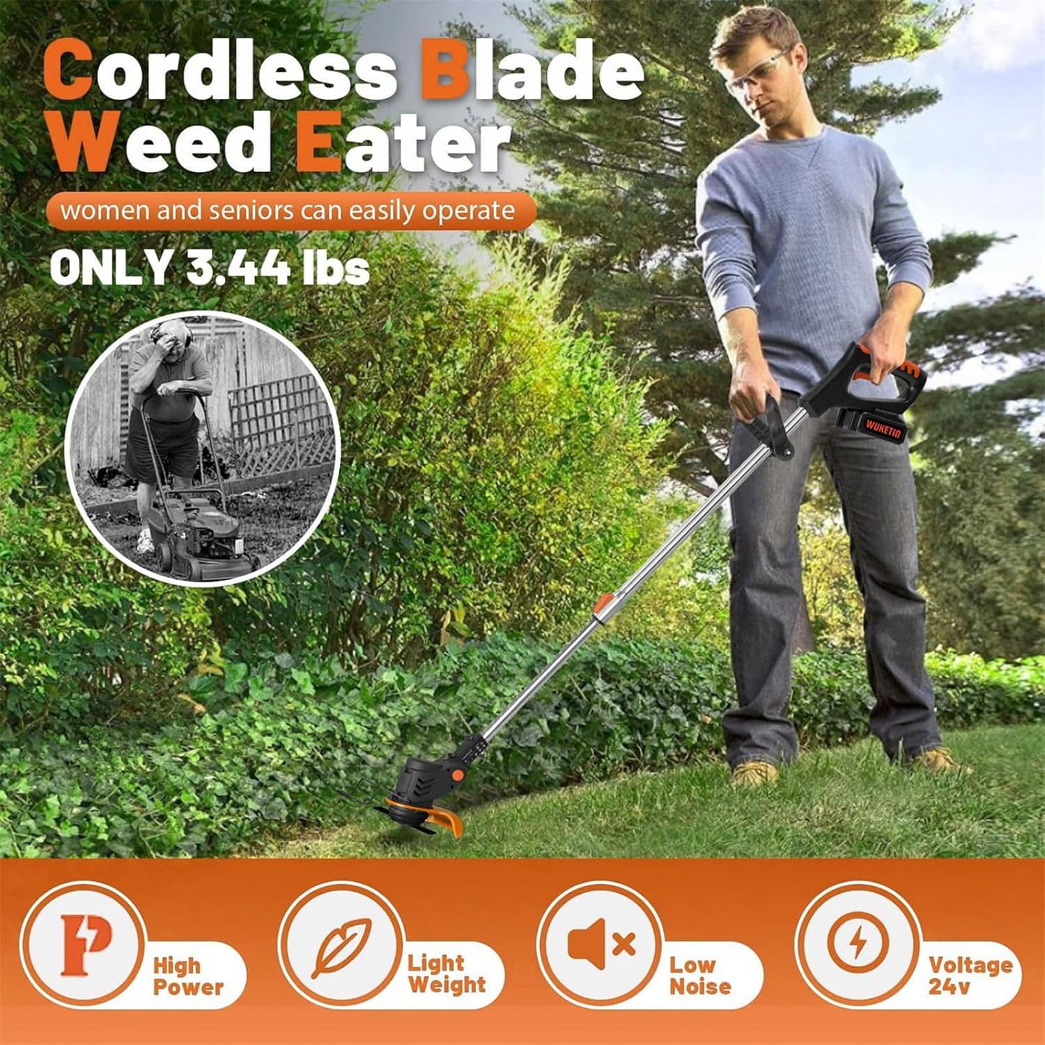Thumbnail 5 de KEJSNDXC Garden Cordless Strimmer with metal blade, height-adjustable pole and 5 blade styles