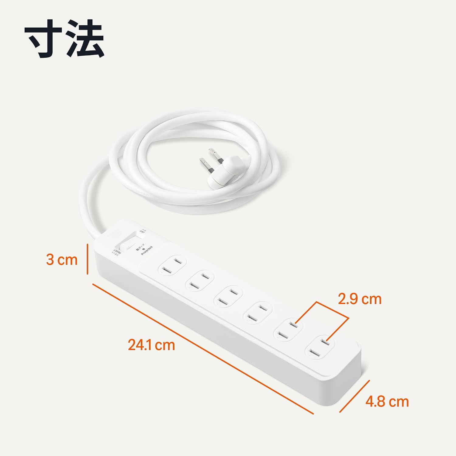 Detalle 1 de Amazonベーシック AC-6JAX-D00 電源タップ 6個口・雷ガード790ジュール・1.8m