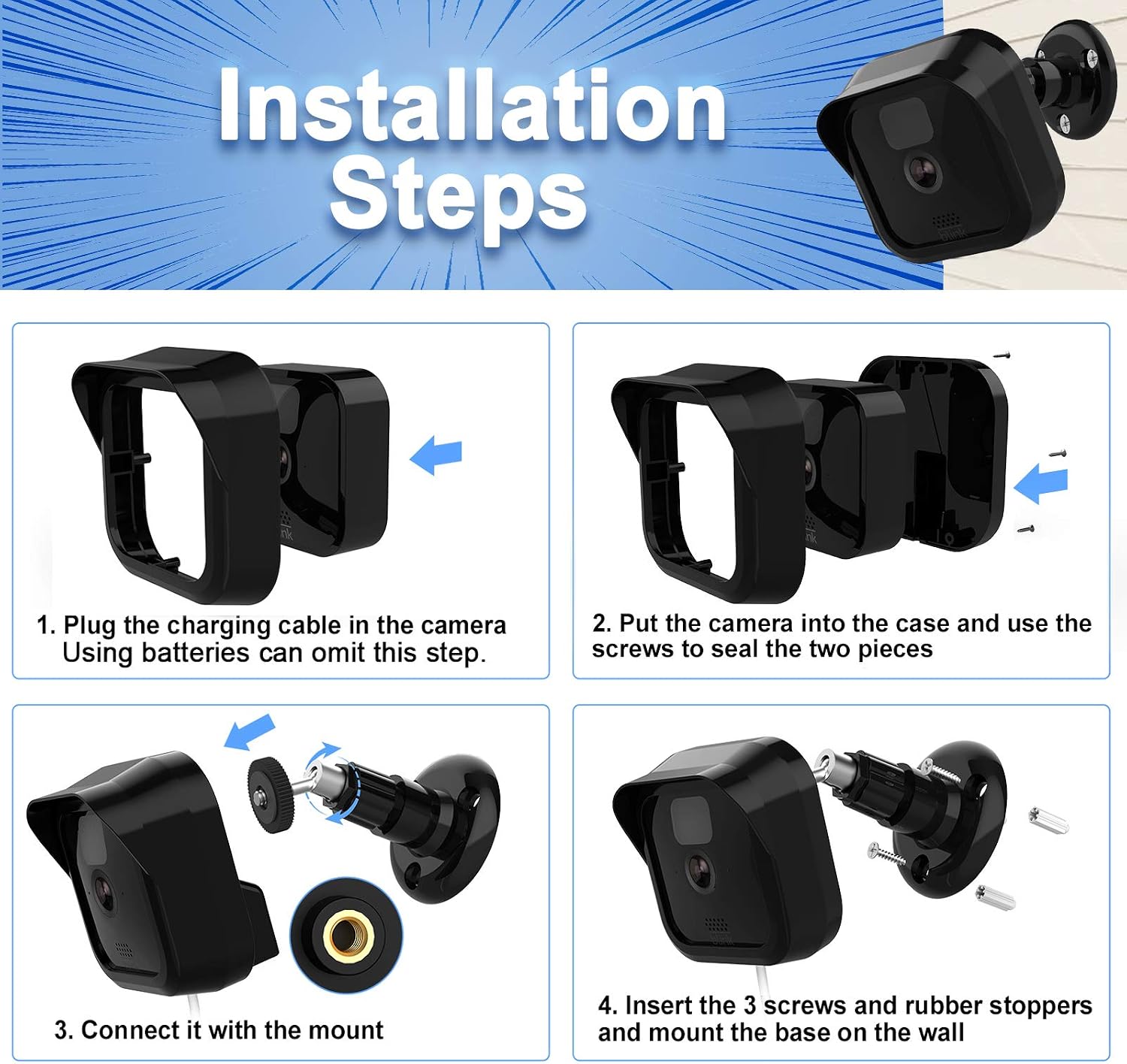Thumbnail 6 de Blink Outdoor Camera Wall Mount Bracket (2 Pack) with Weatherproof Protective Cover Case and 360° Adjustable Mount