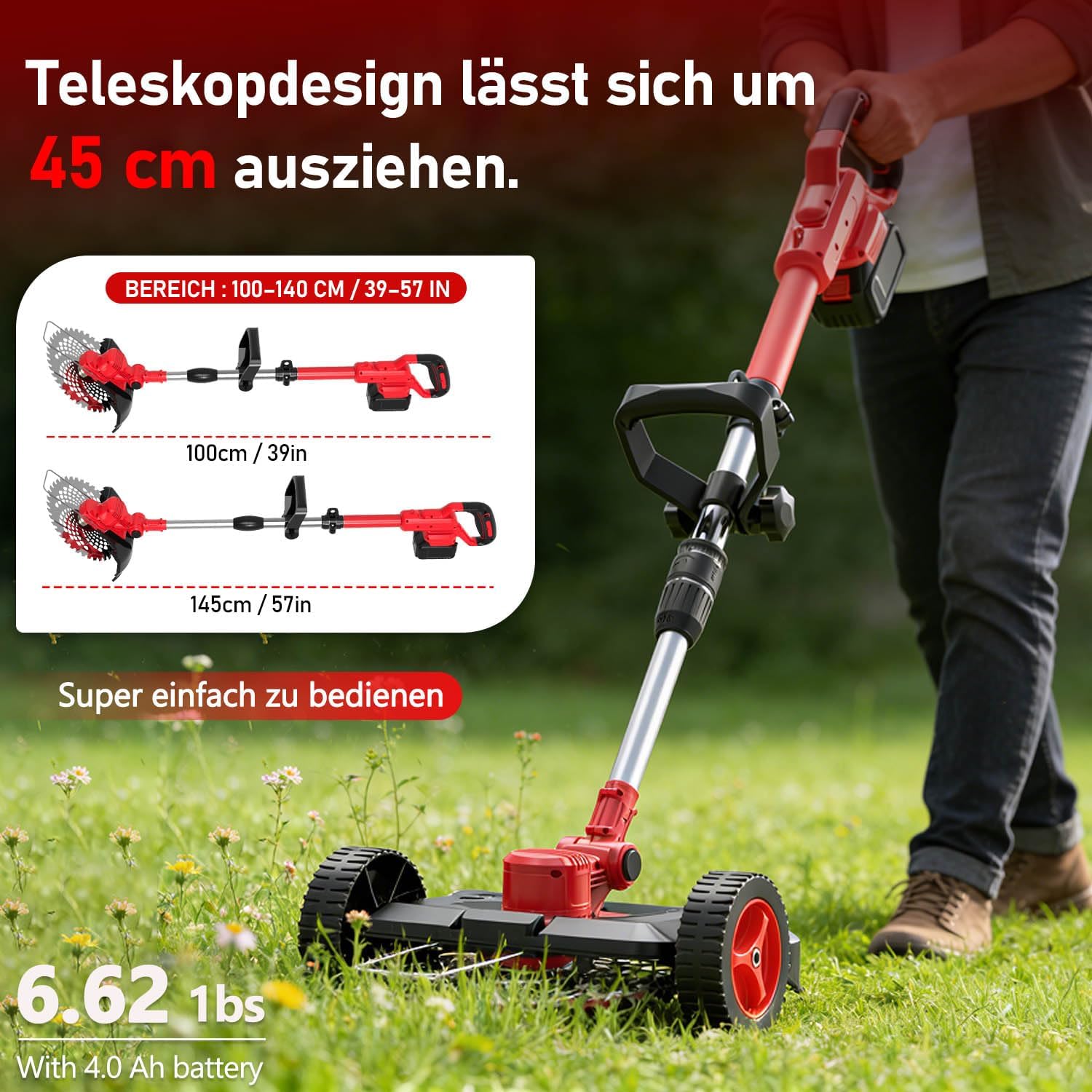 Detalle de Rasentrimmer mit Akku und Unkrautbürste für Makita-Akkus – 6-in-1 Freischneider, 21V, 20.000 U/min