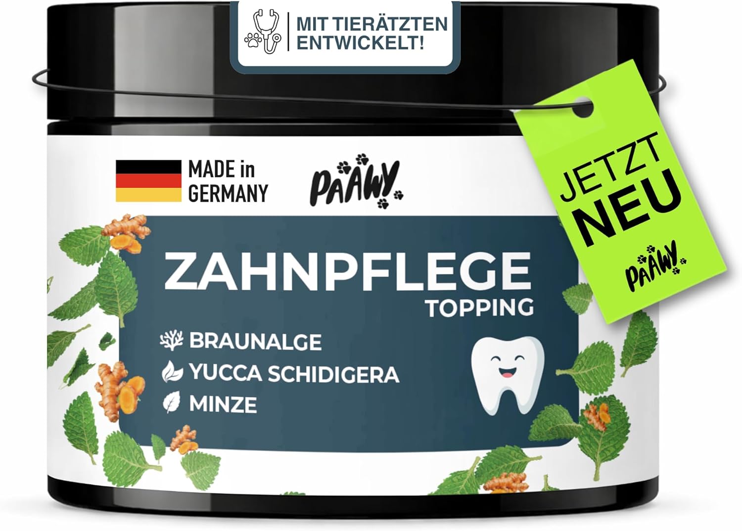 Detalle de paawy Dental Pulver für Hunde – 9-in-1 Wirkstoff-Komplex, Zahnsteinentferner & Mundgeruch-Futtertopping