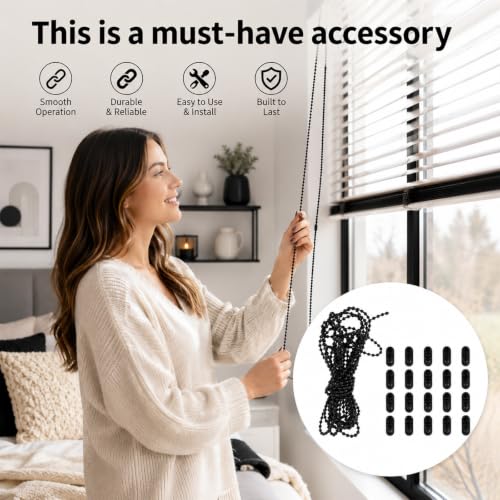 Detalle 1 de KALUROIL Chaînette de store noire, lot de 3 × 10 m avec 30 clips