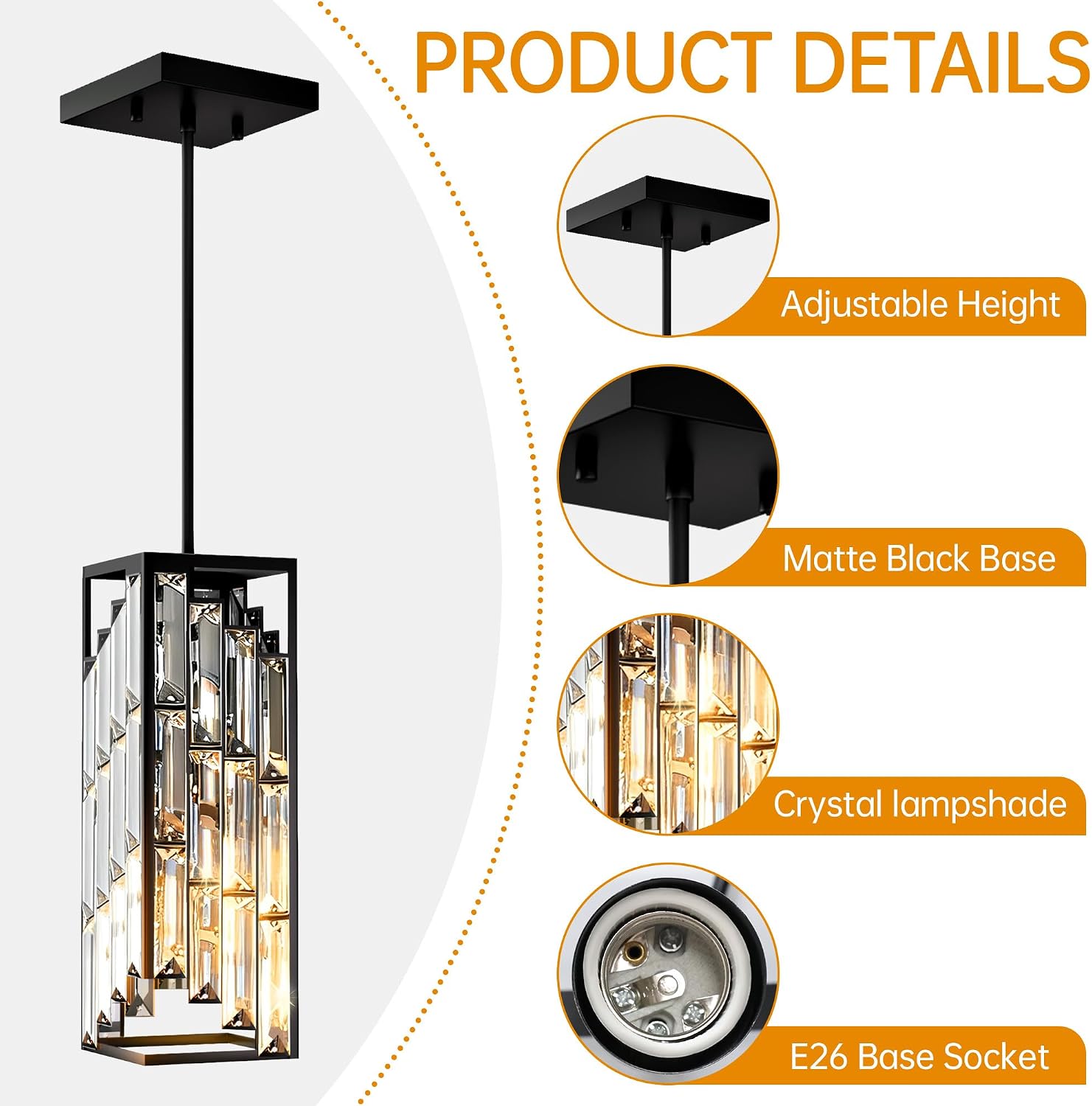 Detalle de Esfos D02-3-BK Black Crystal Pendant Lights, 3-Pack, E26