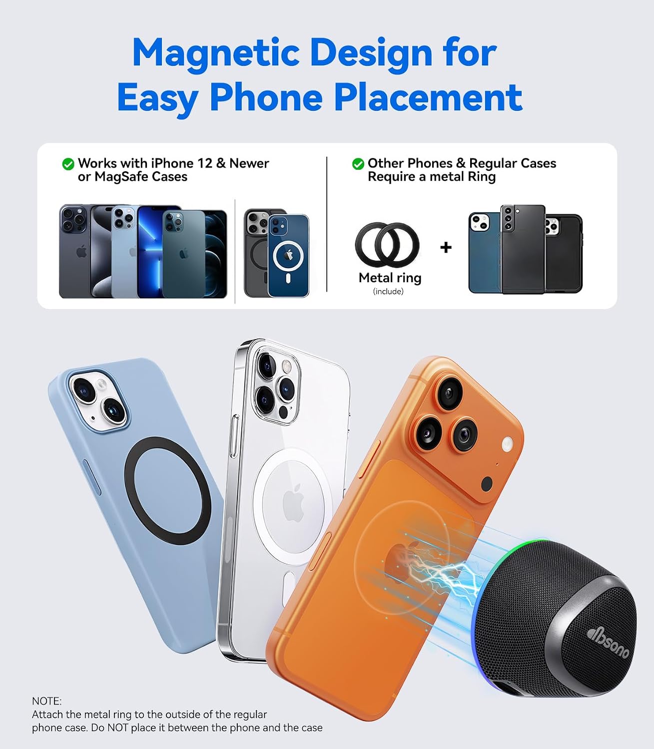Detalle de Portable Speaker Phone Stand Gifts 2-in-1 Magnetic Bluetooth Speakers with Phone Stand, IPX5 Waterproof, 9 Light Modes, TWS (Black)