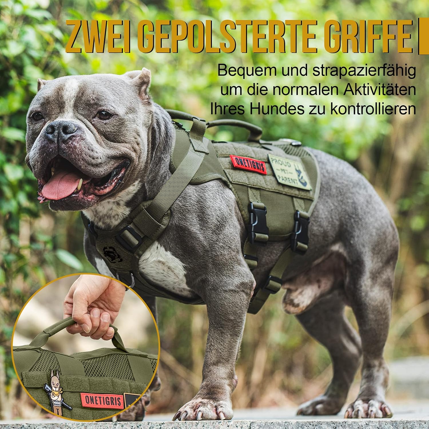 Detalle de OneTigris Hundegeschirr Mittelgroße Hunde – Air Mesh Anti‑Pull Tactical Geschirr mit 2 Griffe (Größe M)