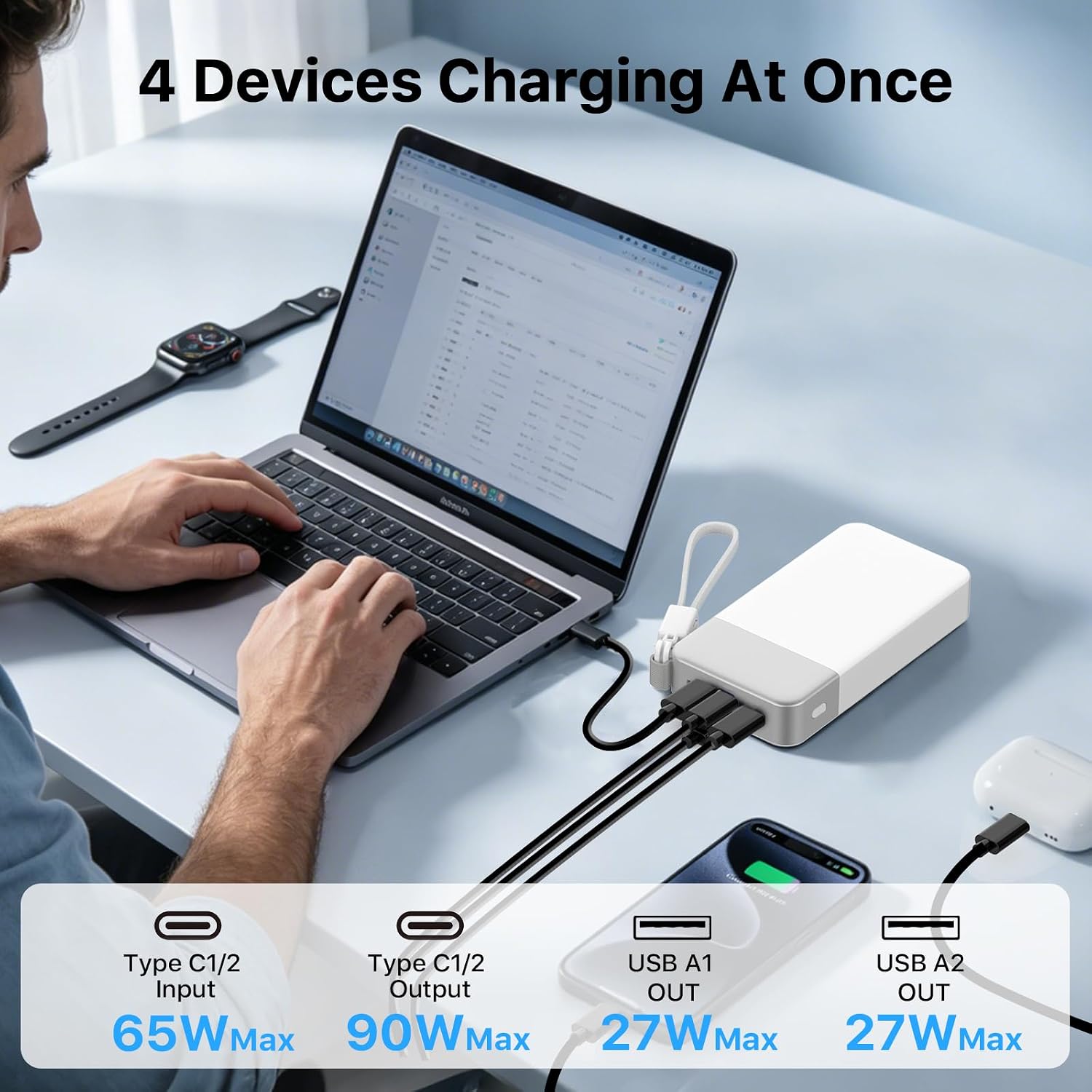 Detalle 2 de NOBIS N2981 90W 20000mAh Power Bank with USB-C Cable and Display