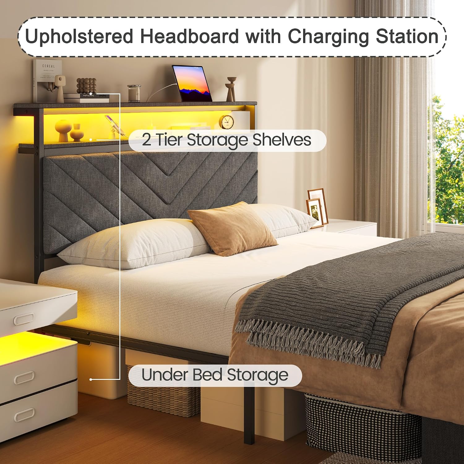 Thumbnail 3 de Fluest FL24-0916TC Twin Bed Frame with Storage, LED Lights and Charging Station
