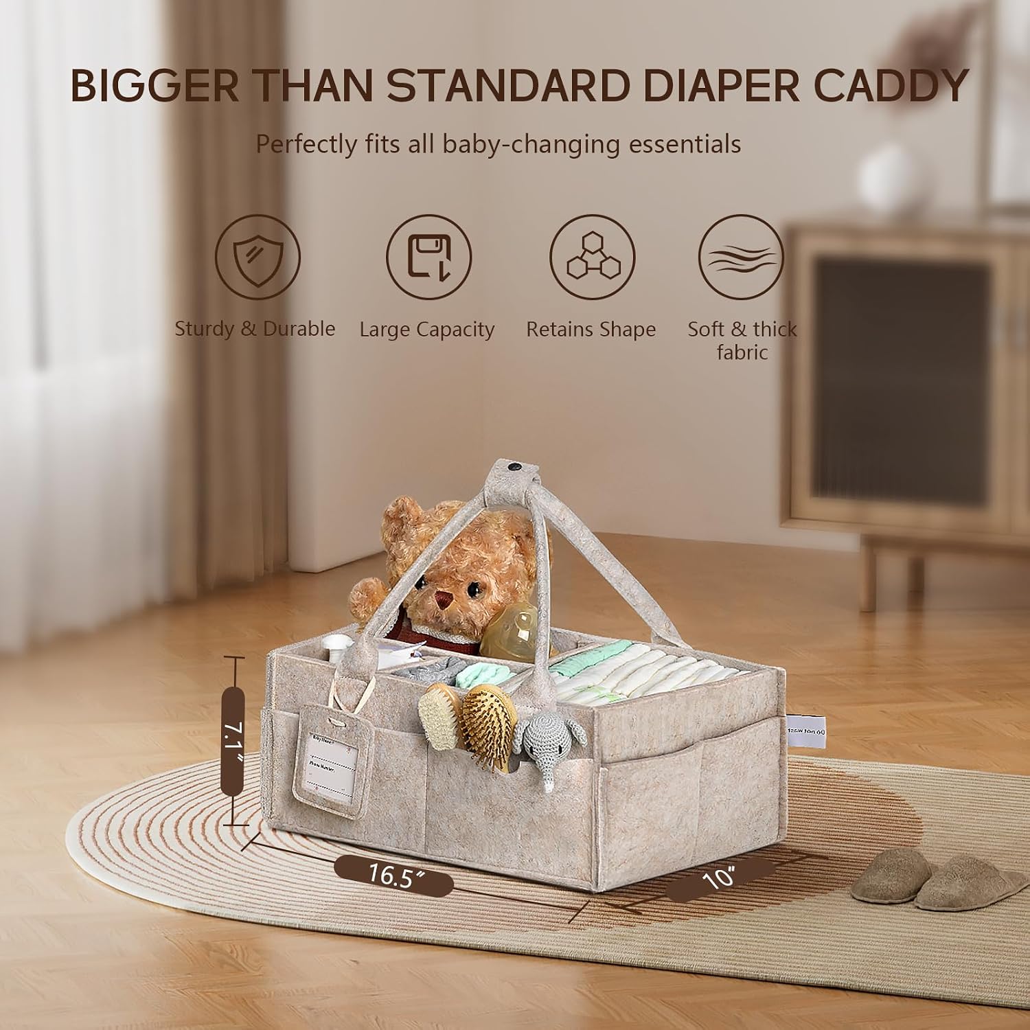 Detalle de GEMII Large Felt Diaper Caddy Organizer, Oatmeal, 4 Compartments and 8 Pockets