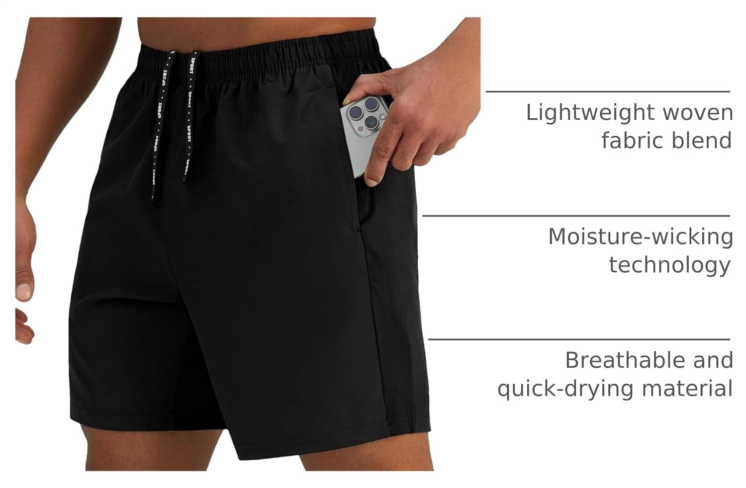 Detalle 2 de Pesfix Men’s 7'' Lightweight Athletic Shorts (Quick-Dry) with Zipper Pockets