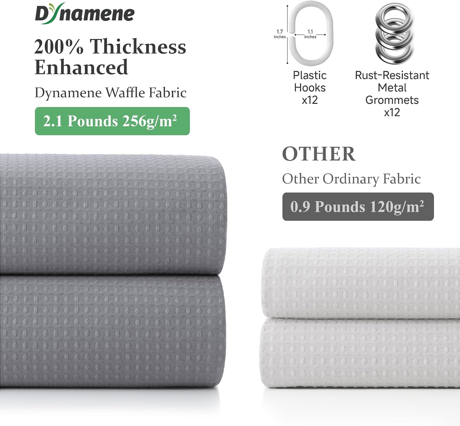 Thumbnail 4 de Dynamene Waffle Shower Curtain, 54 x 72-Inch Gray, 256 GSM Polyester Blend