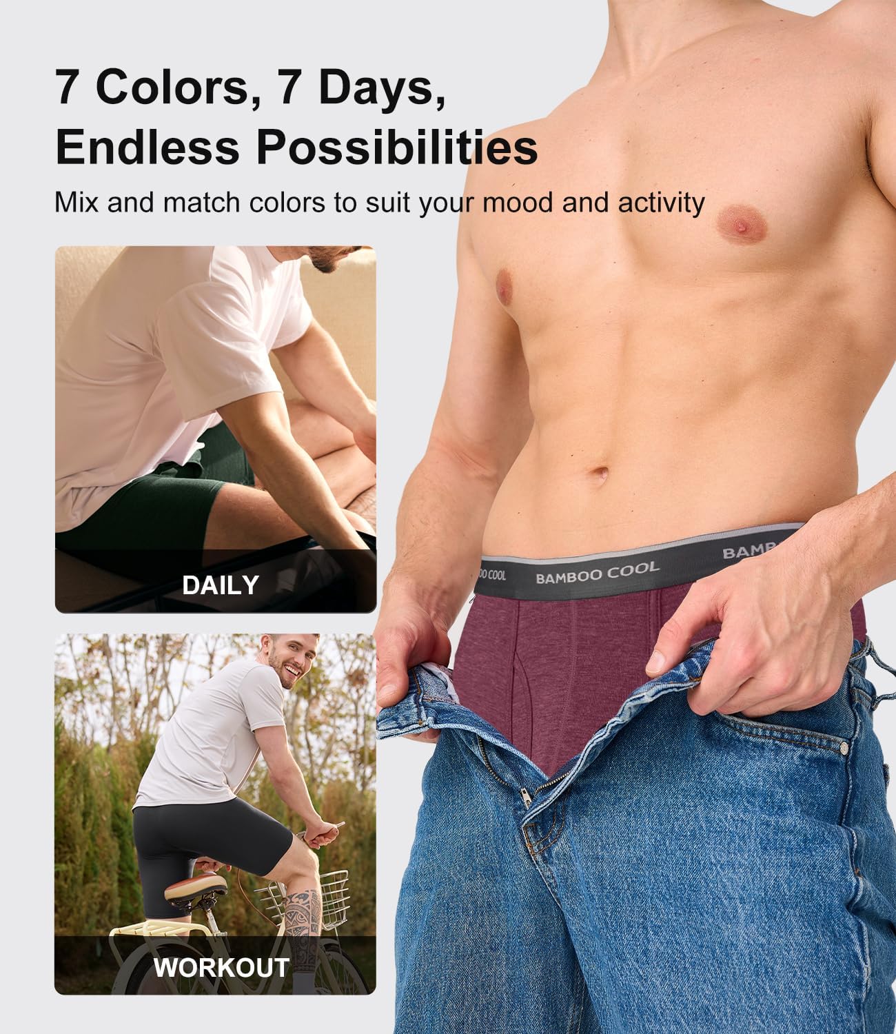 Detalle de BAMBOO COOL Men's Underwear Boxer Briefs: Soft, Breathable Comfort in Packs of 4 or 7
