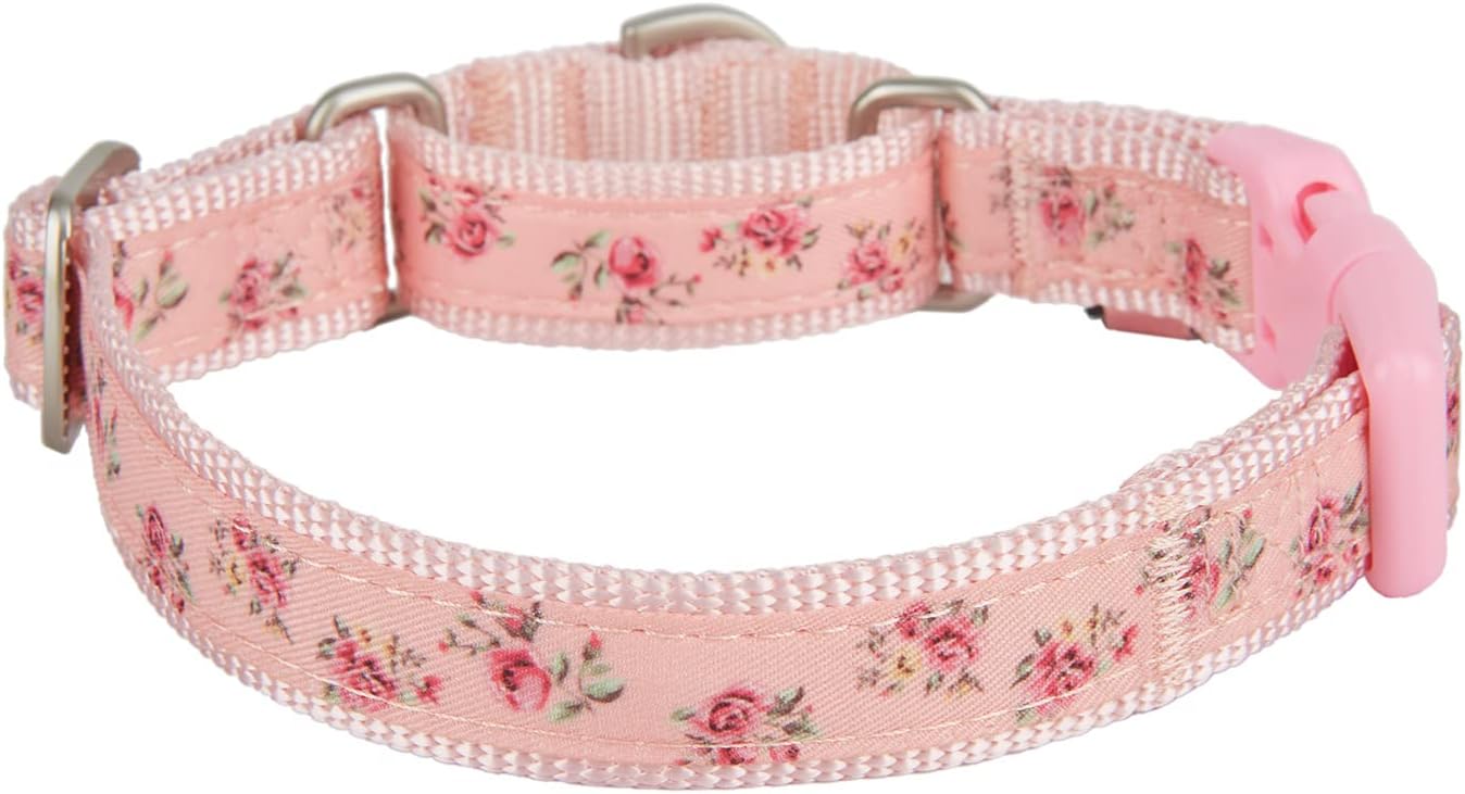 Thumbnail 1 de Petiry martingale dog collar with quick release buckle (floral nylon) – Tightens when pulled for small to medium dogs, Pinkflora, Medium