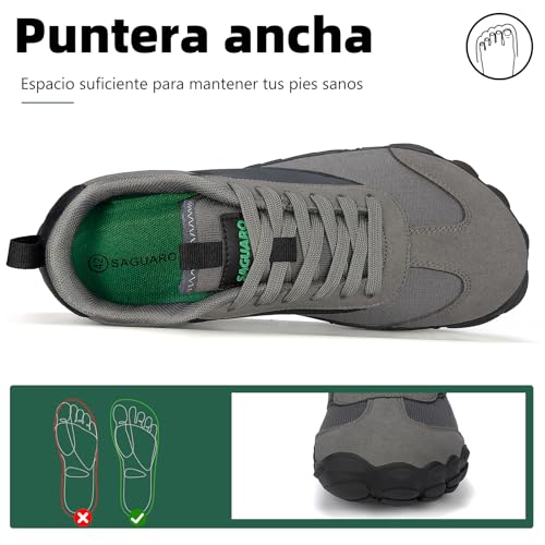 Thumbnail 2 de SAGUARO Zapatillas barefoot, puntera ancha, suela fina y caída cero, gris 43