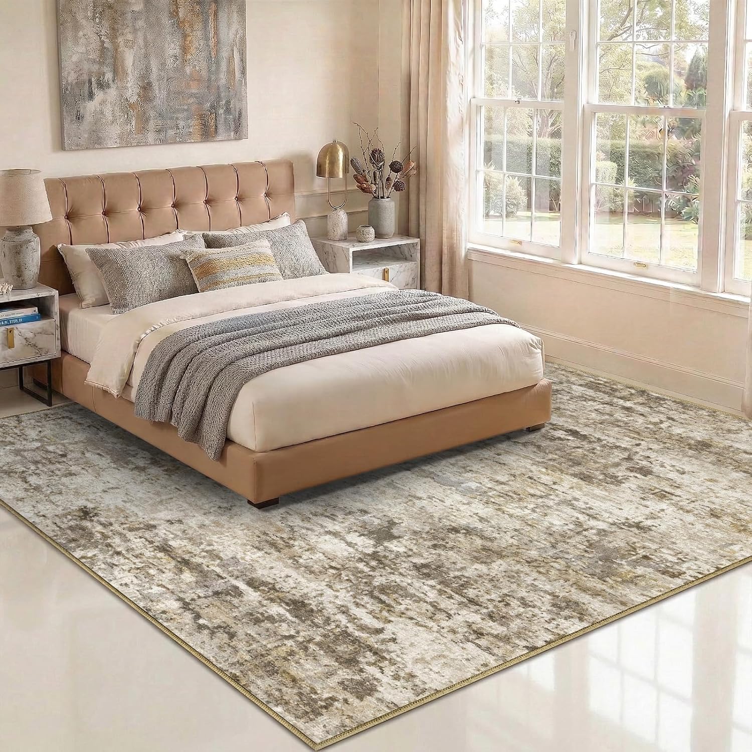 Detalle 2 de Syrlfar Brown10 x 14 Area Rug, Washable Low-Pile Polyester, Abstract Brown