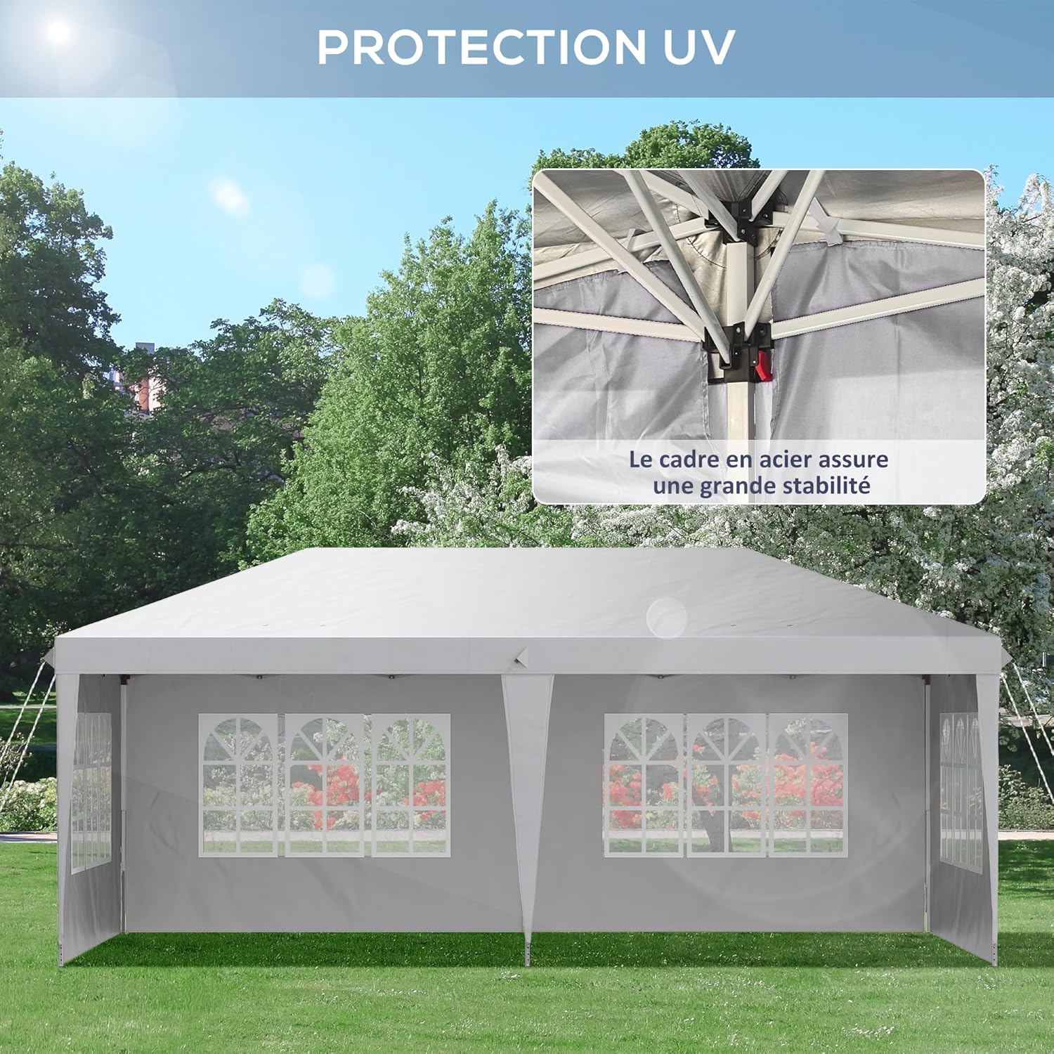 Thumbnail 5 de Outsunny Tonnelle de Jardin extérieure Pop-up Pliante 3x6 m – Barnum 3 côtés démontables, blanc