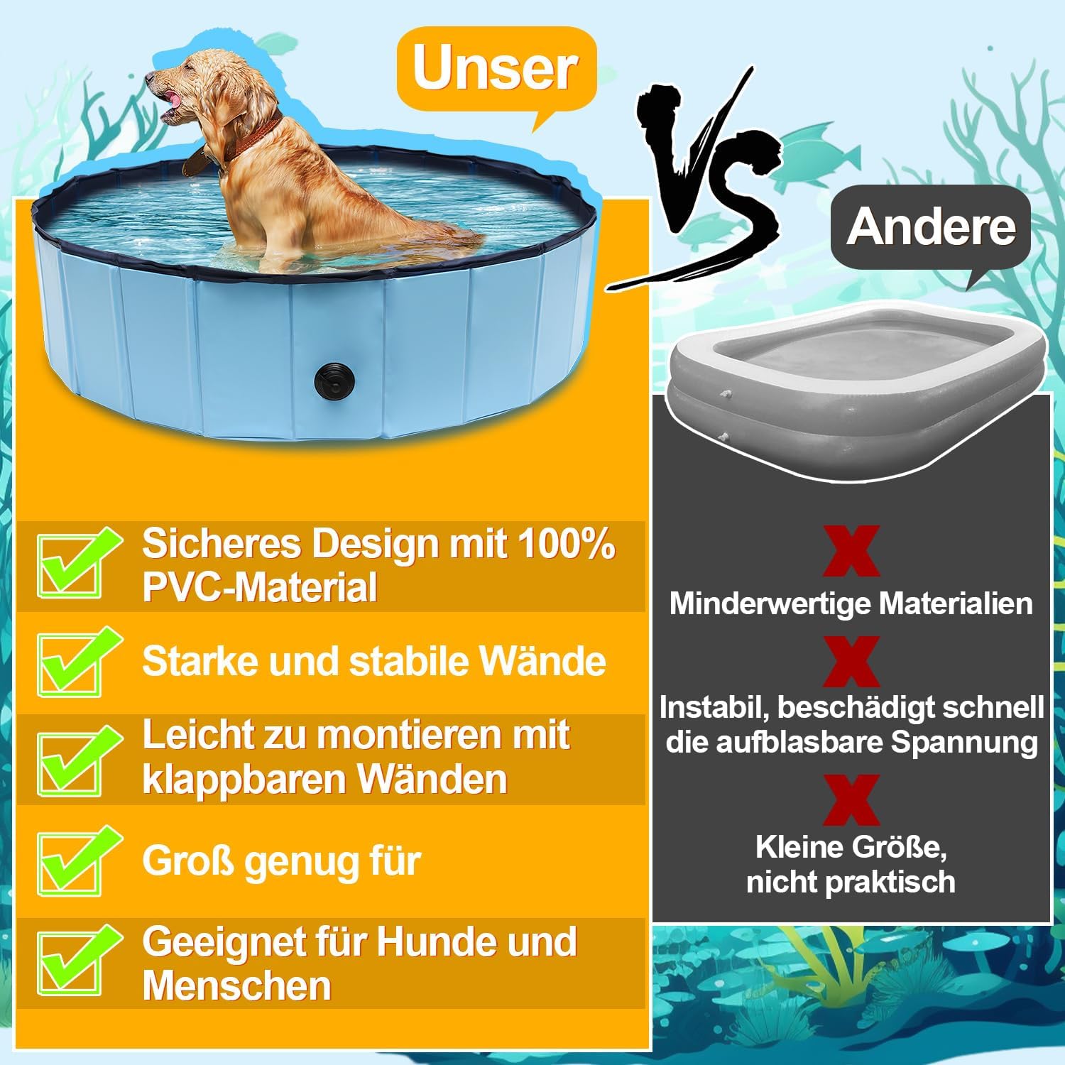 Thumbnail 3 de Gimisgu Hundepool 80 x 20 cm – faltbar, rutschfest & mit Reparaturset (blau)