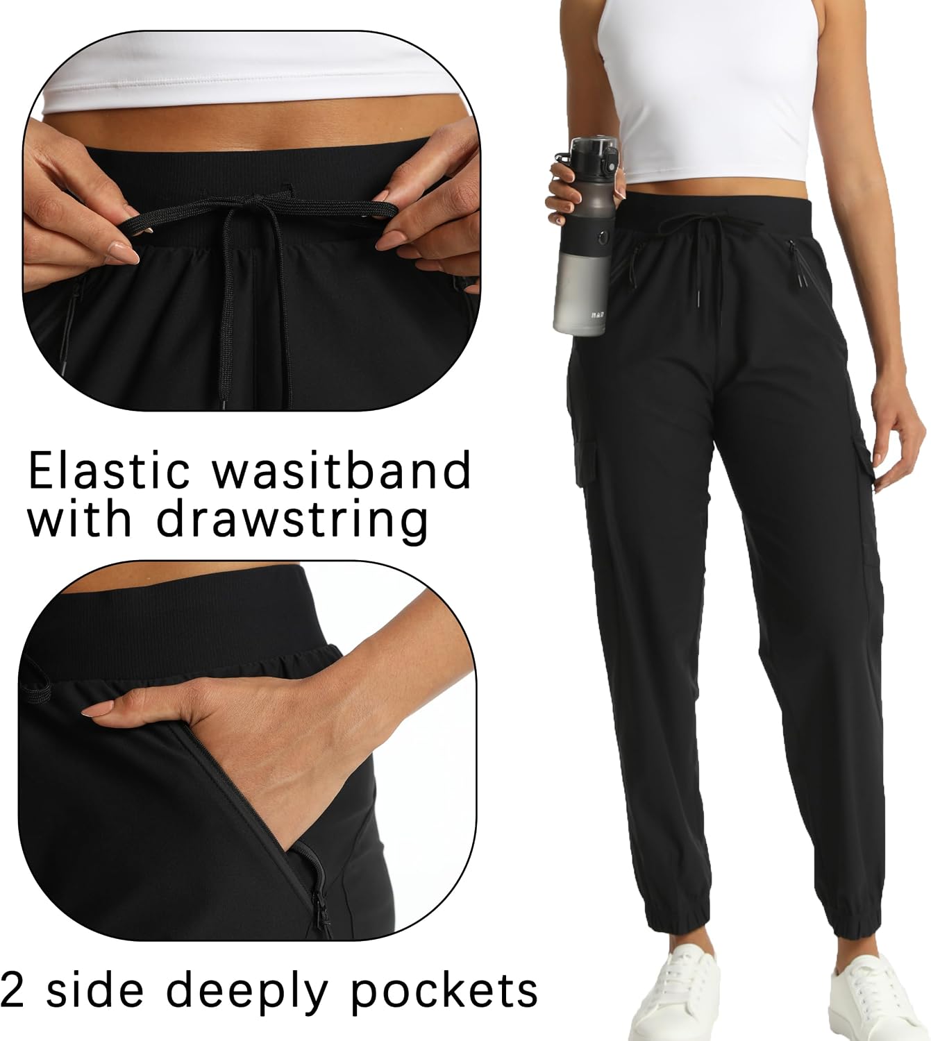 Detalle 2 de Rrosseyz Women's Cargo Hiking Pants with 4 Pockets, Quick-Dry Water-Resistant Fabric