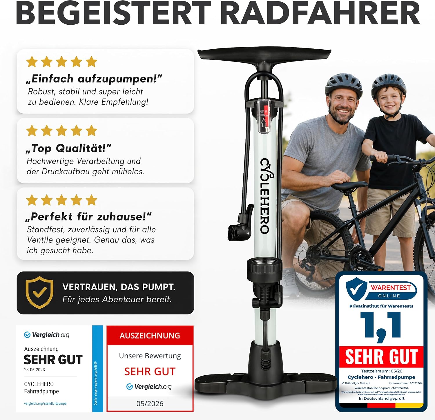 Detalle 2 de CYCLEHERO Fahrradpumpe Standluftpumpe 60 cm