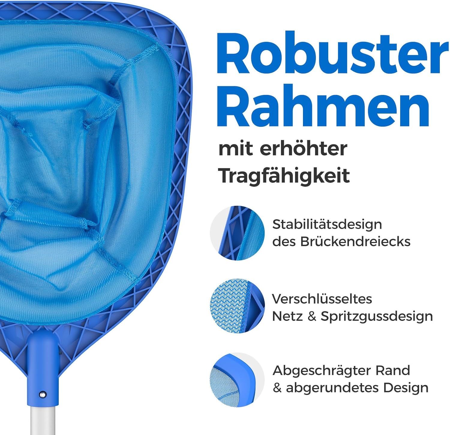 Detalle 2 de Mowend 145 cm Skimmer Pool Kescher – Feinmaschiges Netz mit verstellbarer Stange (1,14 m Gesamt)